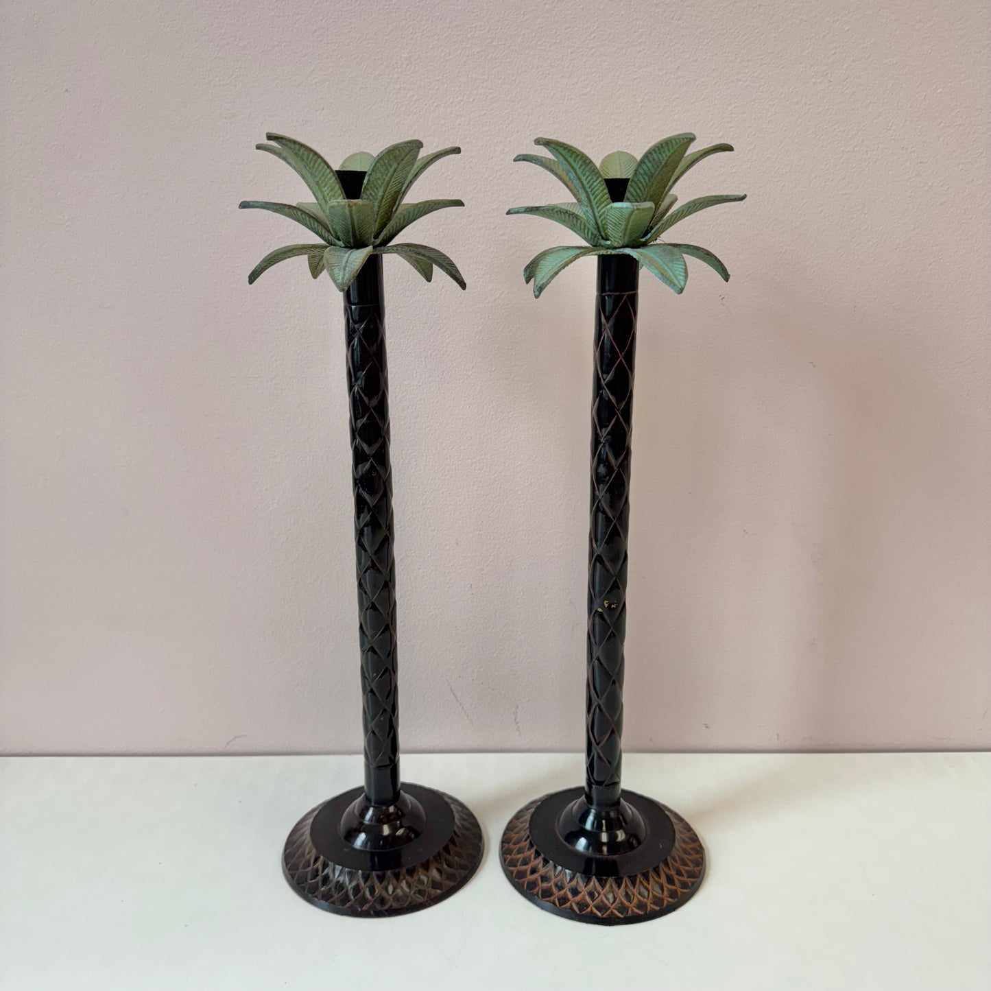 Vintage Pair of Palm Tree Candle Stick Holders