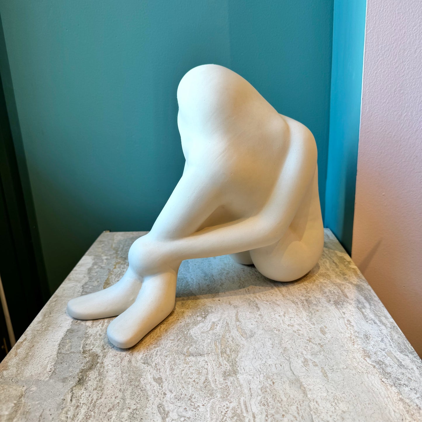 Vintage Seated Woman Cast Ceramic Sculpture