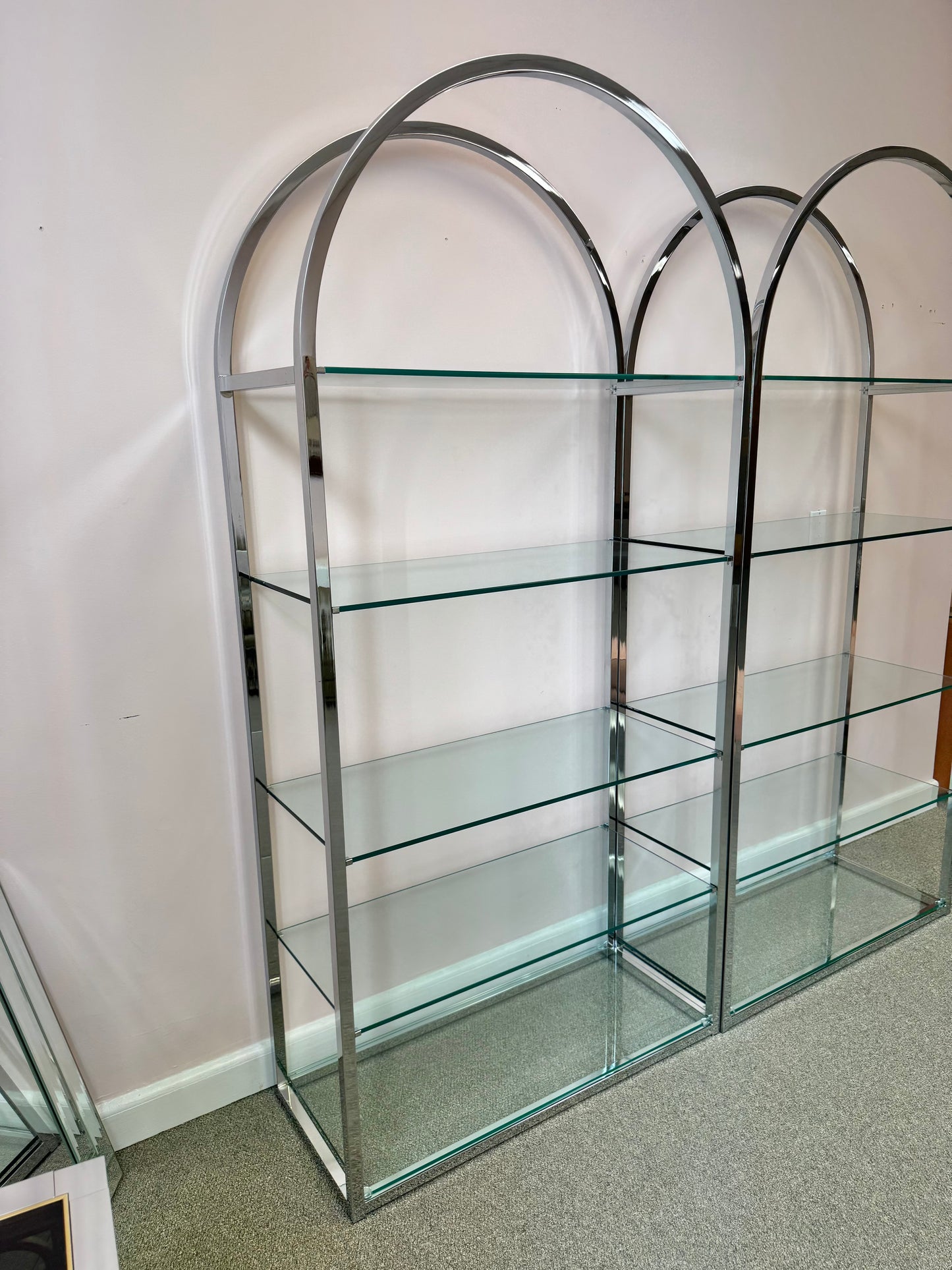 Vintage DIA Style Chrome and Glass Arched Etagere/item