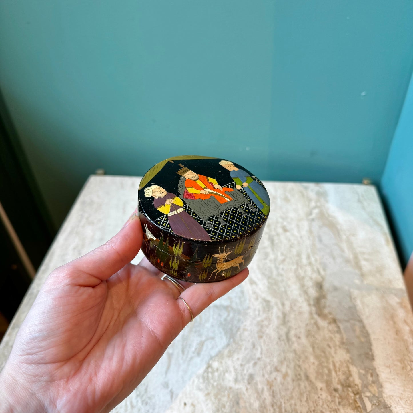 Vintage Circular Lacquered Trinket Box