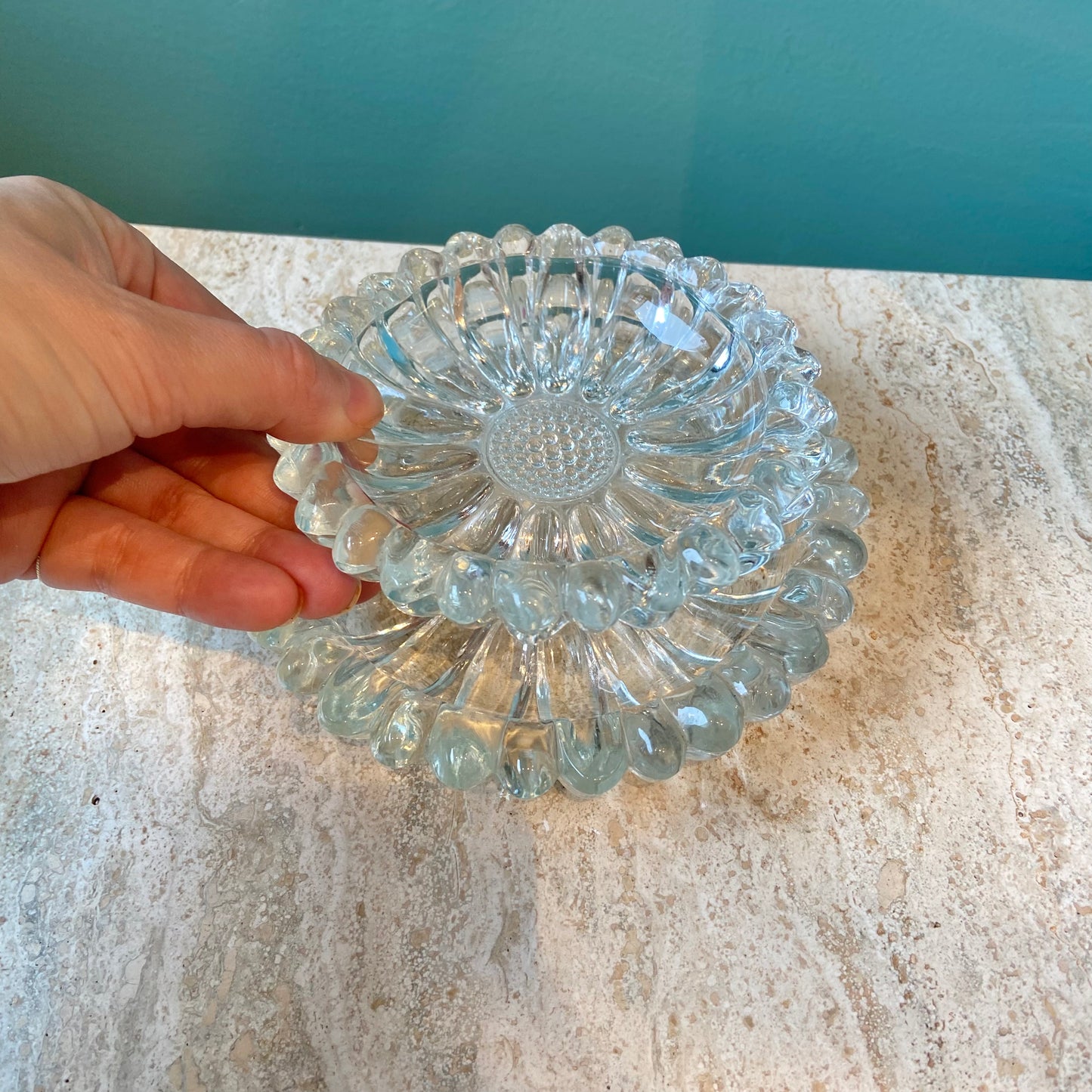 Pair of Vintage Glass Sunflower Nesting Ashtrays/Catchalls