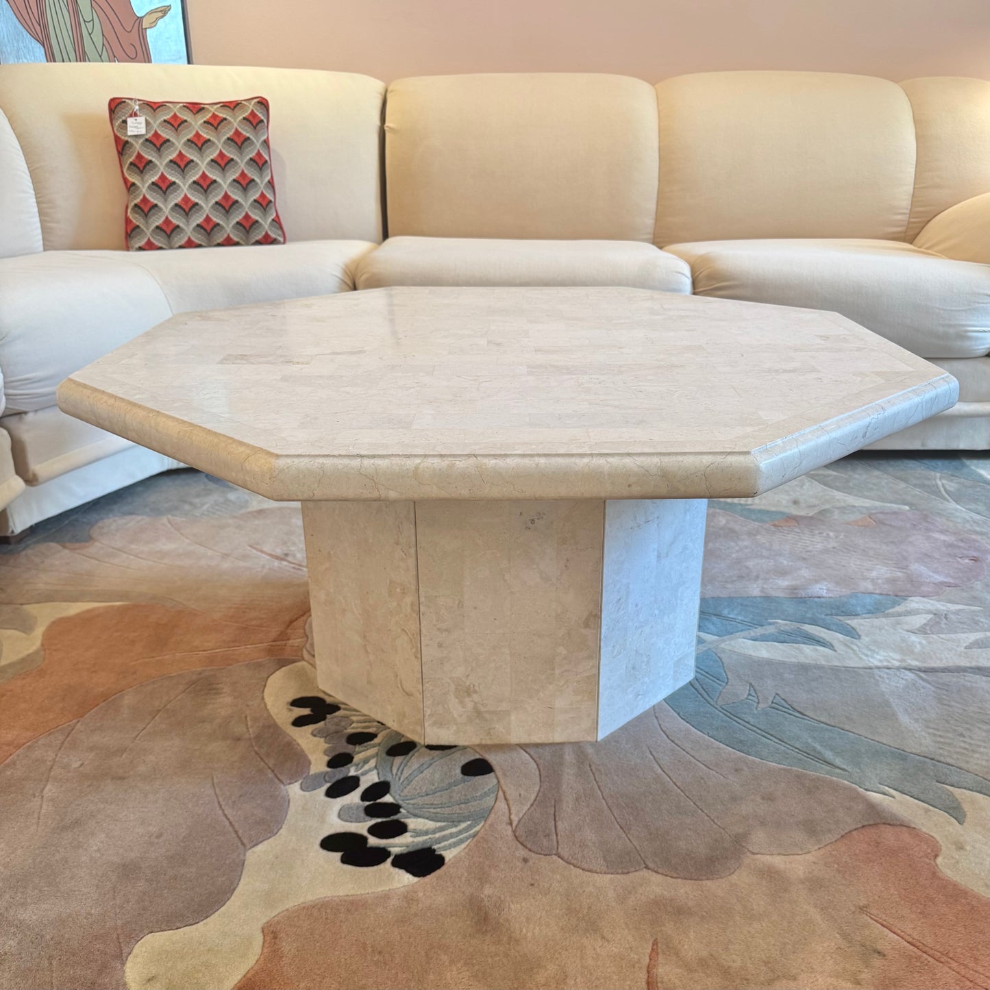 Vintage Octagonal Tessellated White Marble Coffee Table