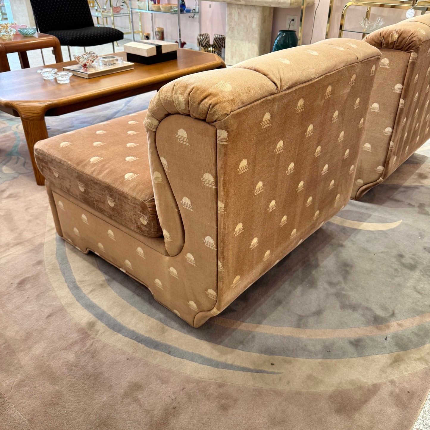 Vintage Champagne Velvet Slipper Chair by Carson's