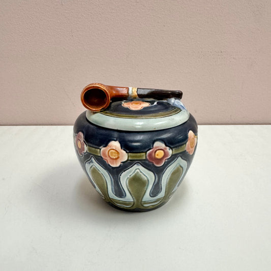 Antique Majolica Pipe Lidded Box