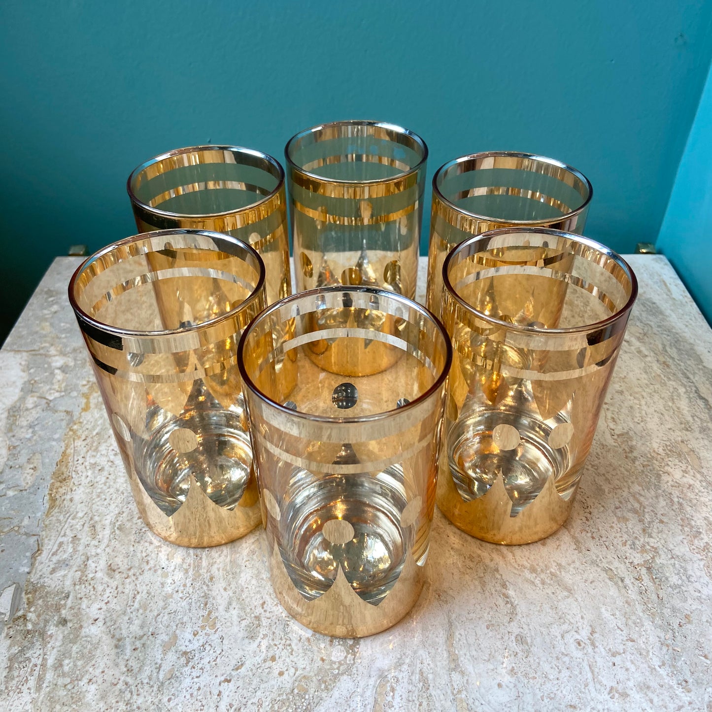 Set of 6 Vintage Gold Plated Glasses
