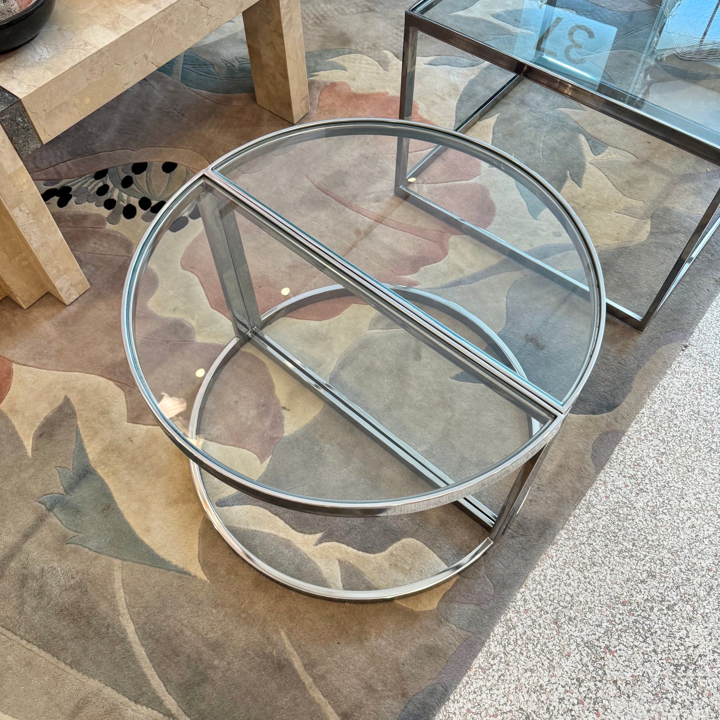 Vintage Three Piece Chrome and Glass Coffee Table