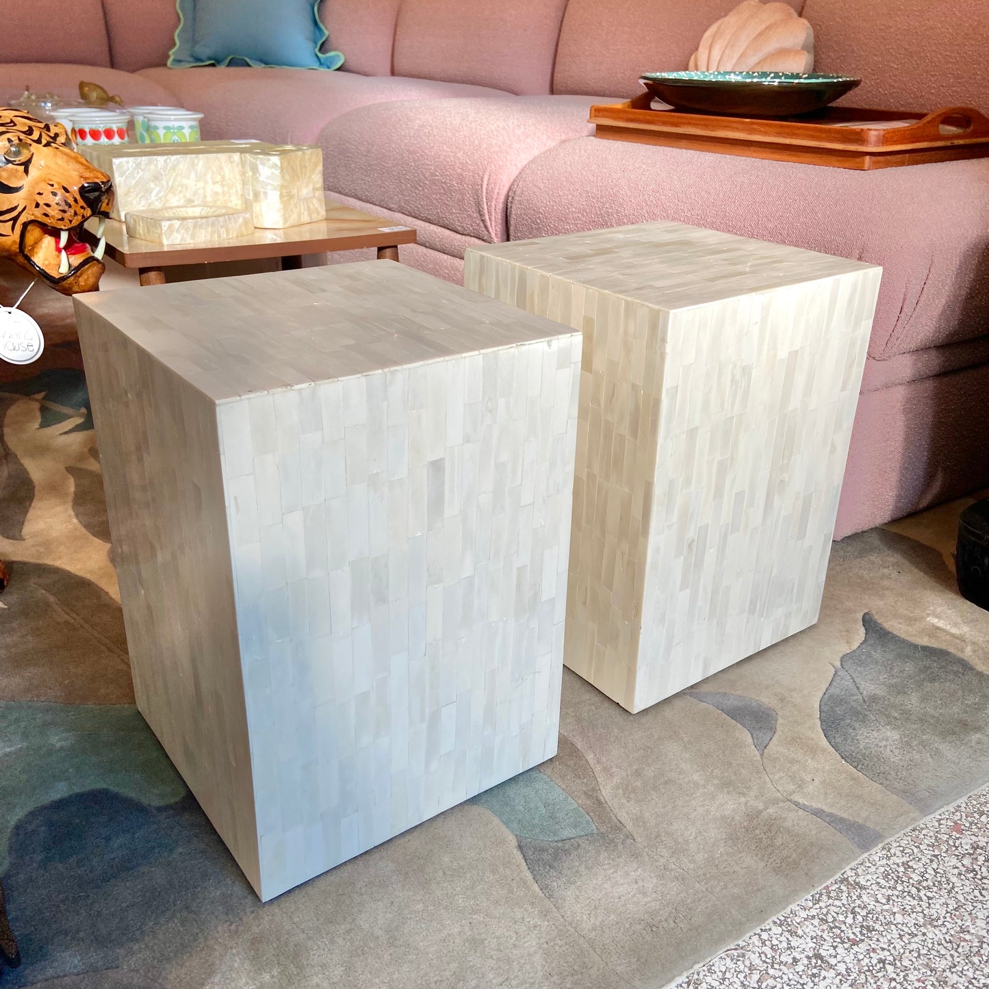 Pair of Vintage Bone Inlay Side Tables