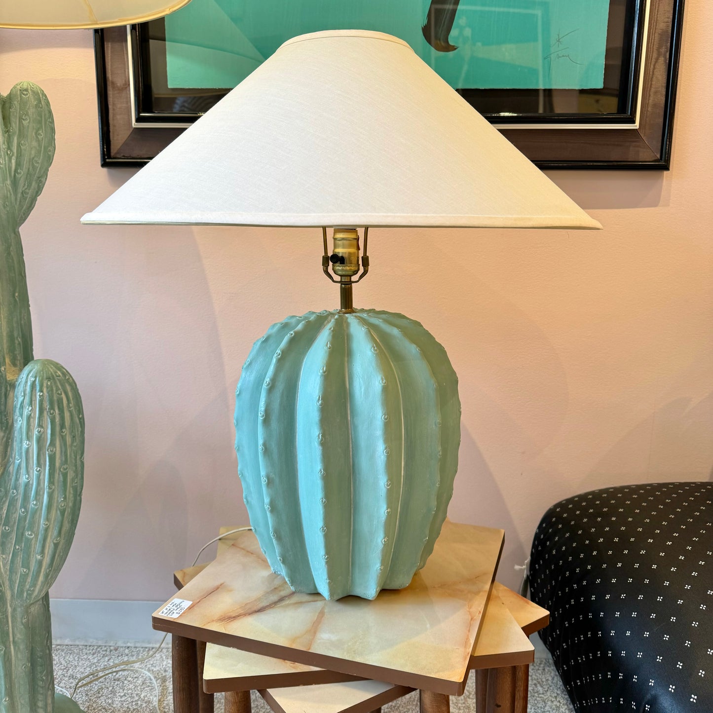 Vintage Postmodern Plaster Cactus Table Lamp by Bon Art