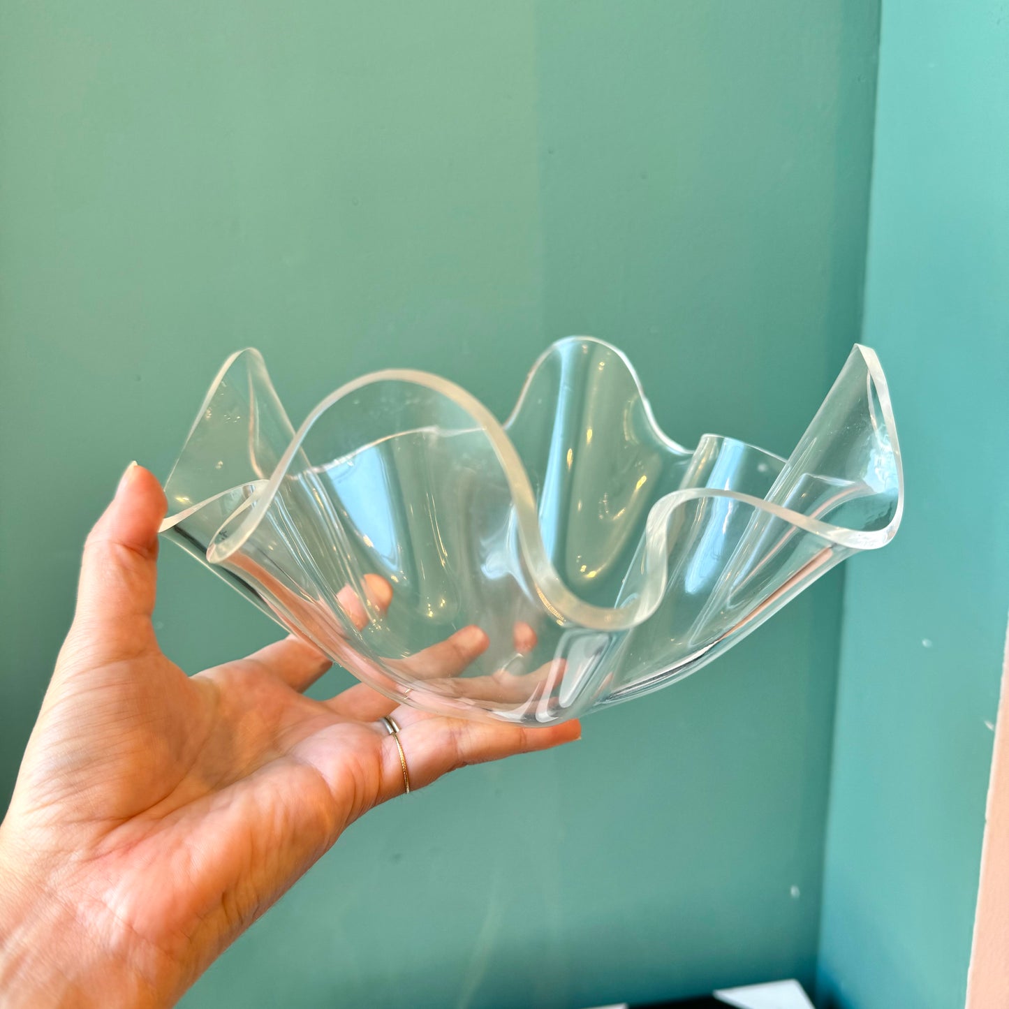 Vintage Clear Lucite Handkerchief Bowl