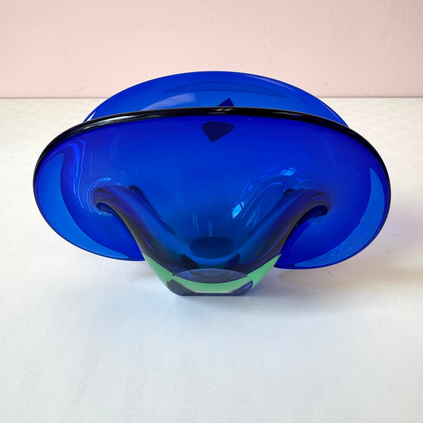 Vintage Murano Glass Blue and Green Clam Shell Bowl