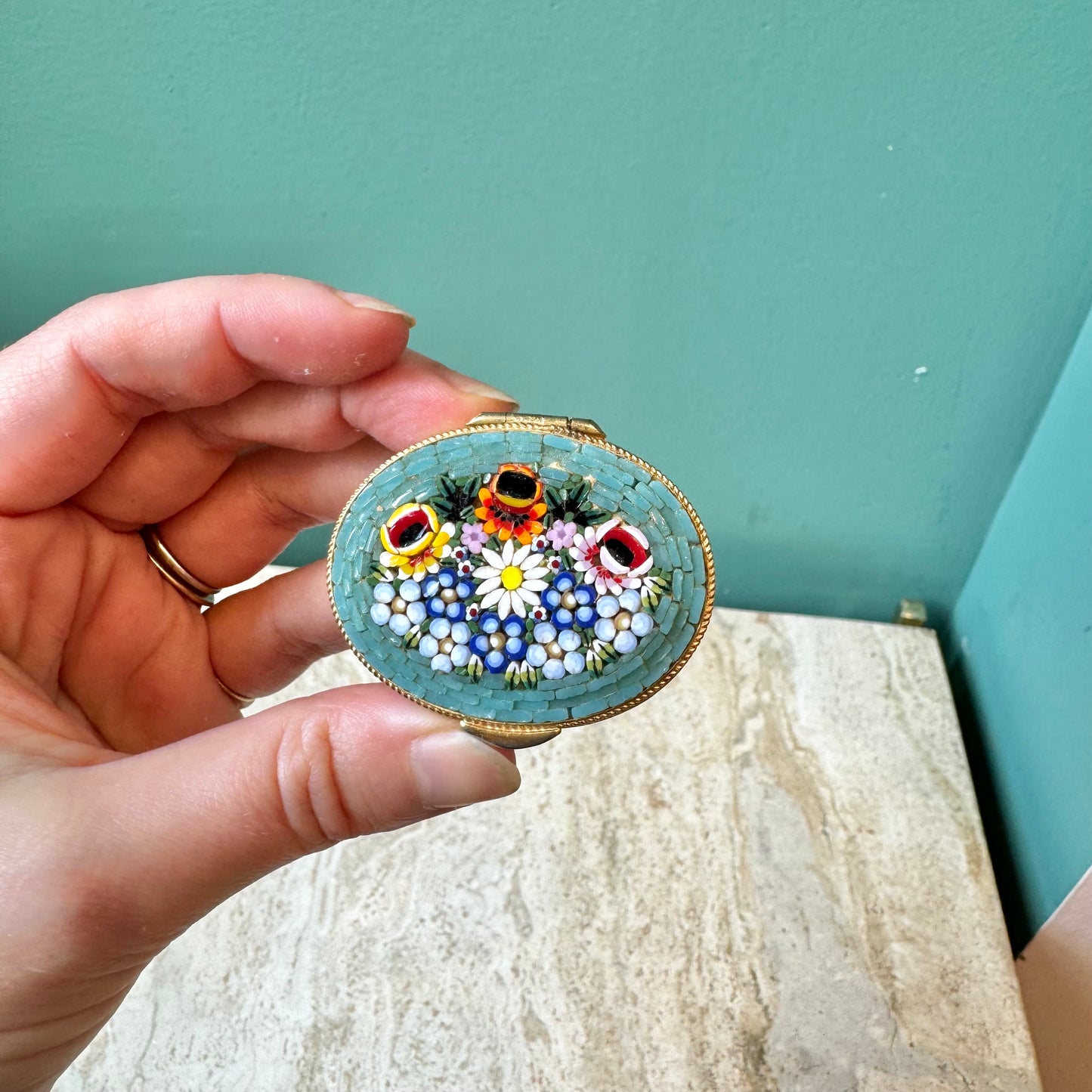 Vintage Italian Micro Mosaic Oval Pill Box