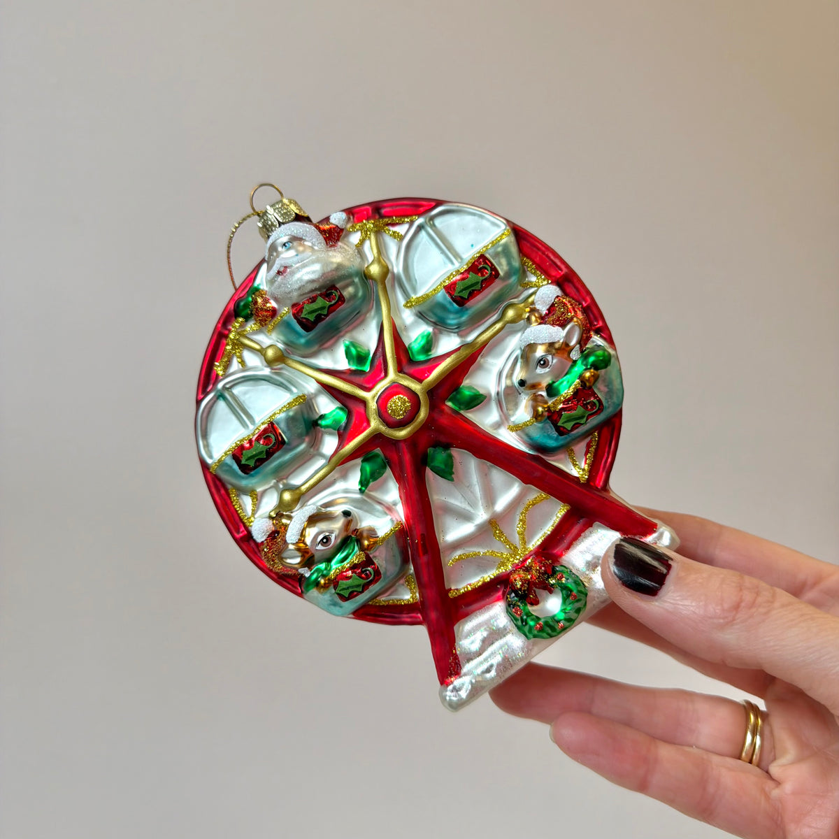 Glass Red & Green Ferris Wheel Ornament