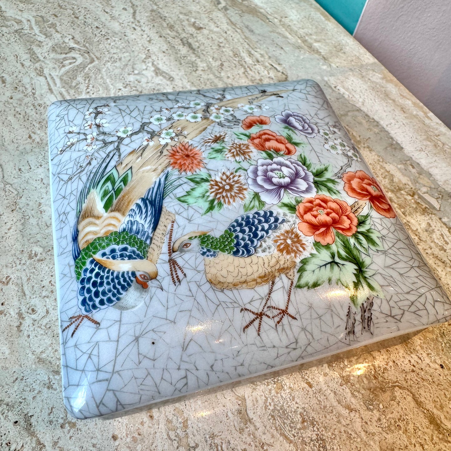 Vintage Porcelain Square Trinket Box by Shafford