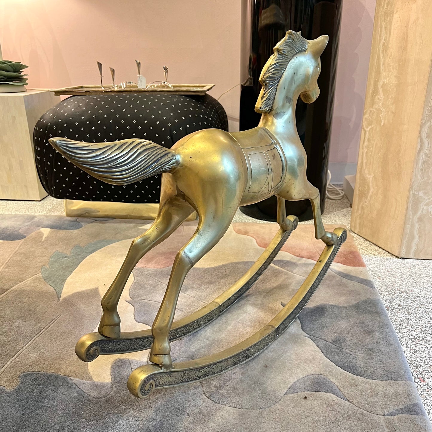 Large Vintage Brass Rocking Horse Statue