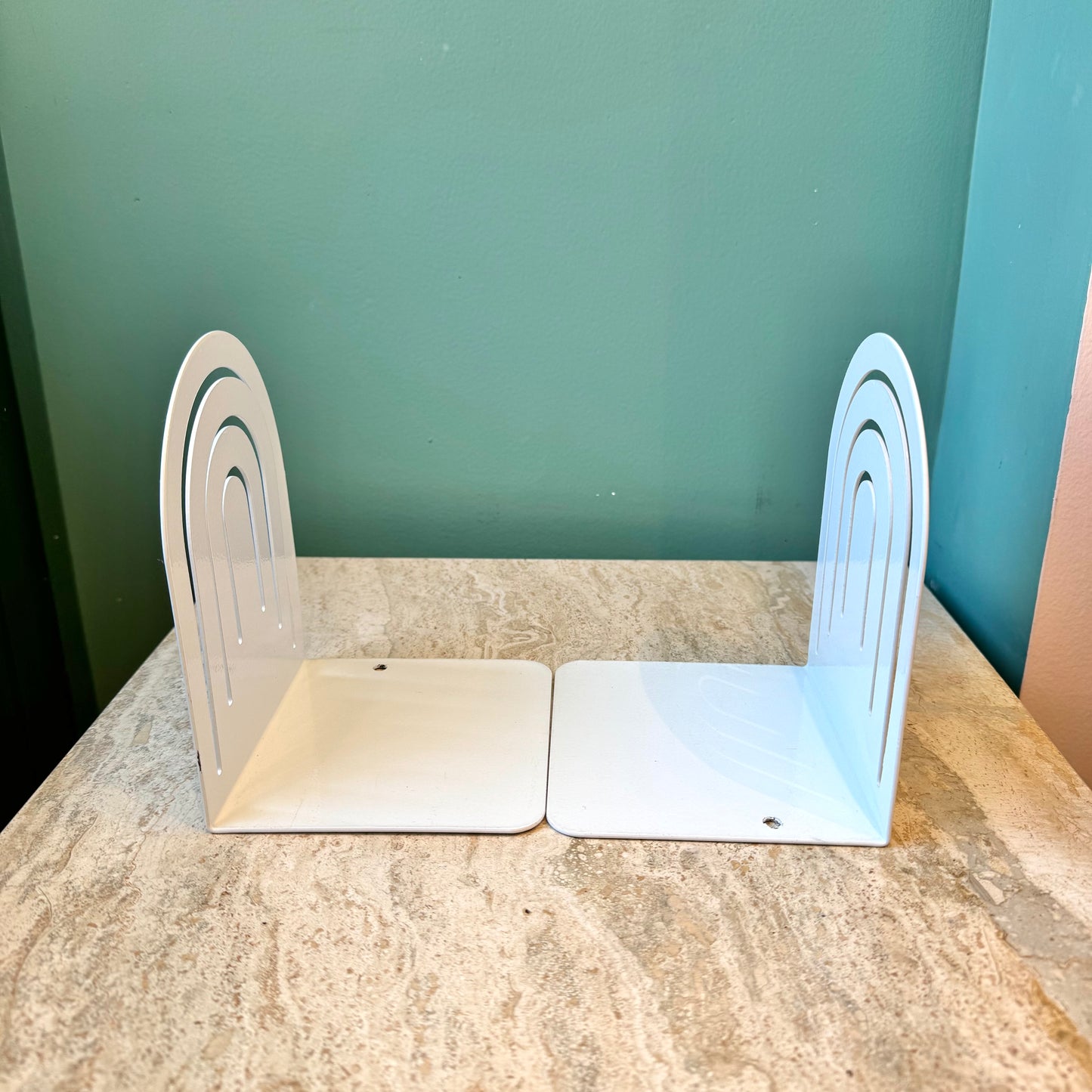 Pair of Vintage White Spectrum Arch Metal Bookends