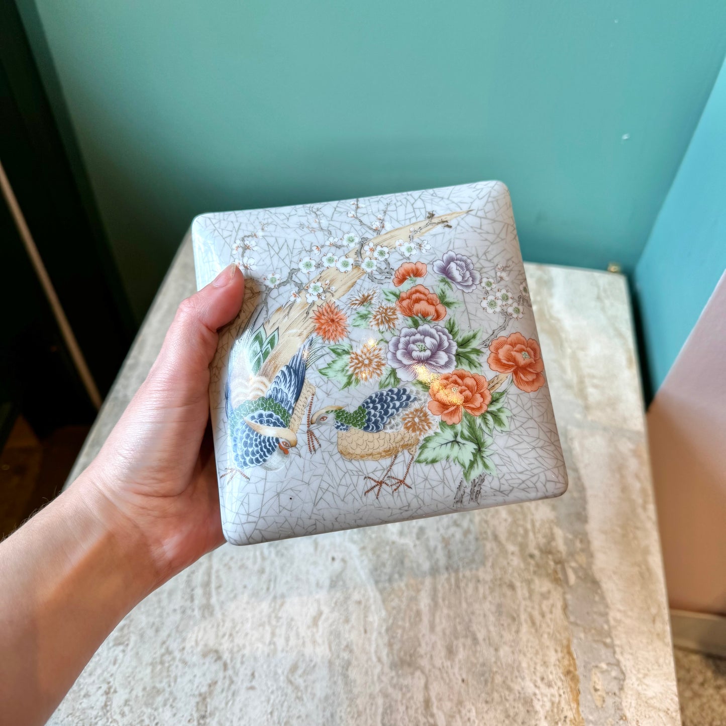 Vintage Porcelain Square Trinket Box by Shafford