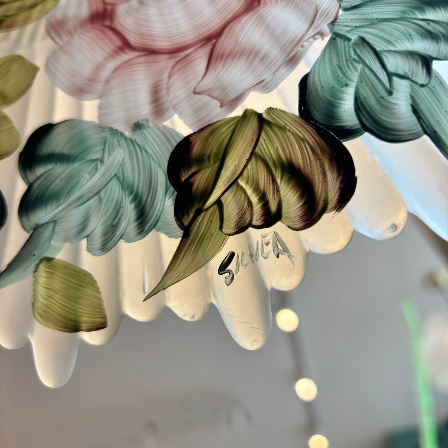 Vintage Tiffany Style Hand Painted Floral Glass Lamp