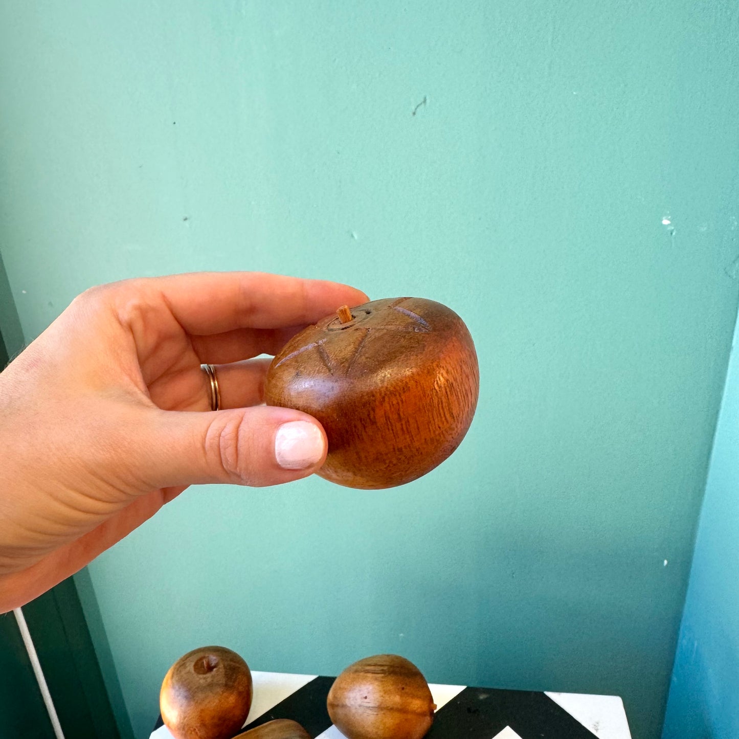 Mid Century Carved Monkey Pod Wooden Fruit and Bowl
