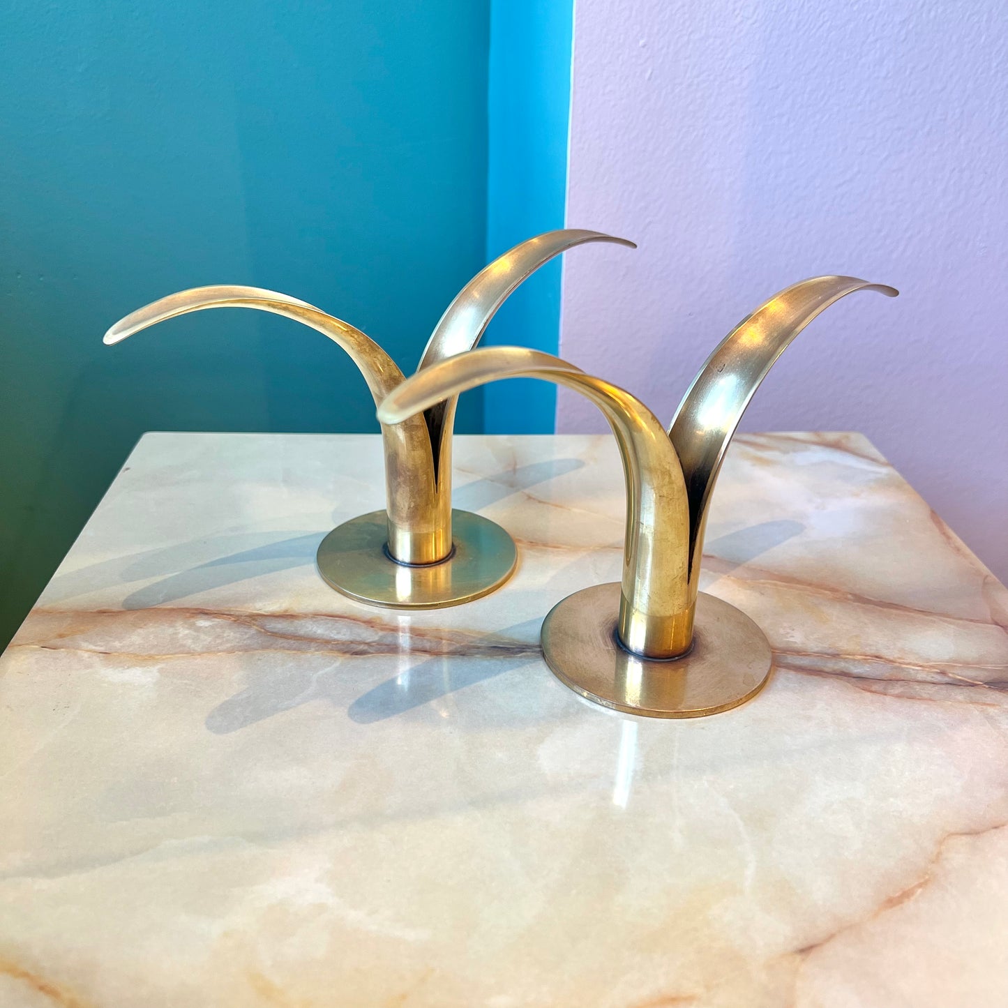 Pair of Ystad Mid Century Brass Candlestick Holders