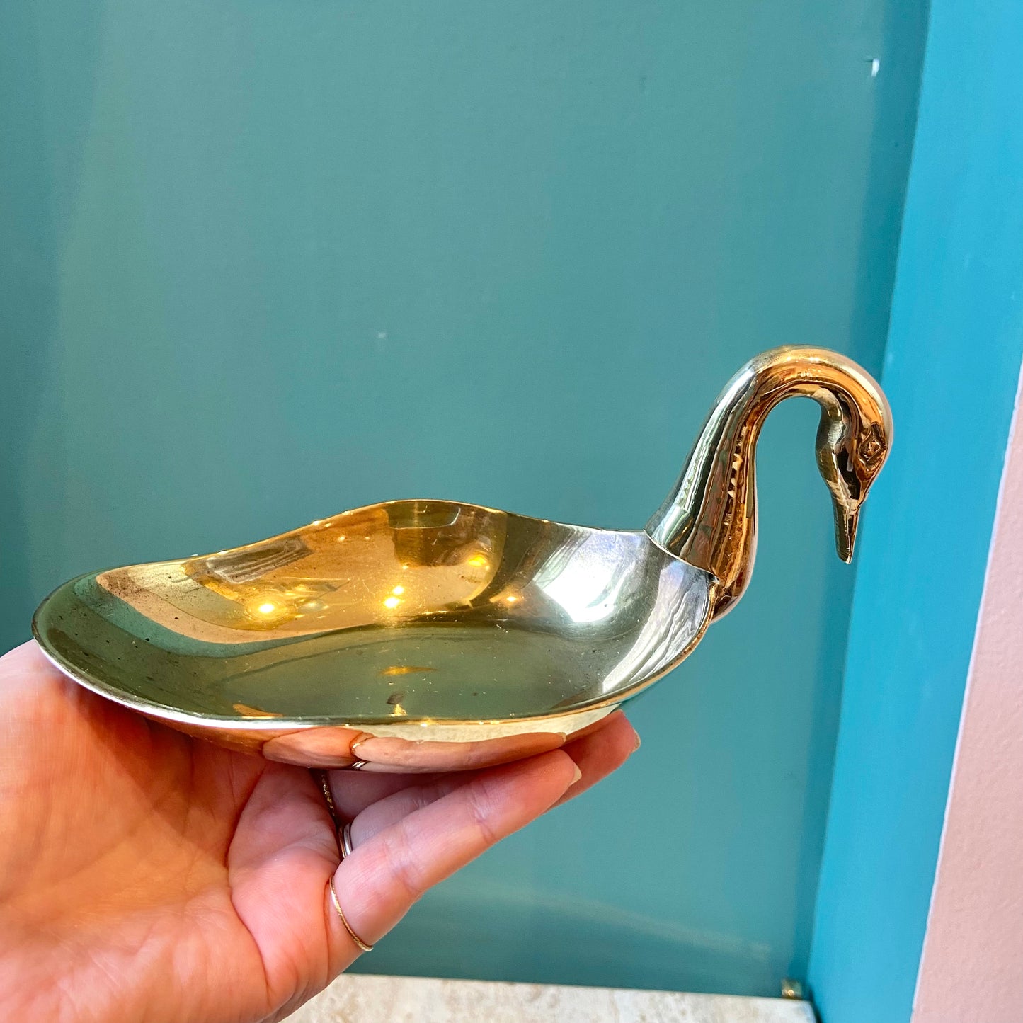 Vintage Brass Swan Trinket/Soap Dish 7”