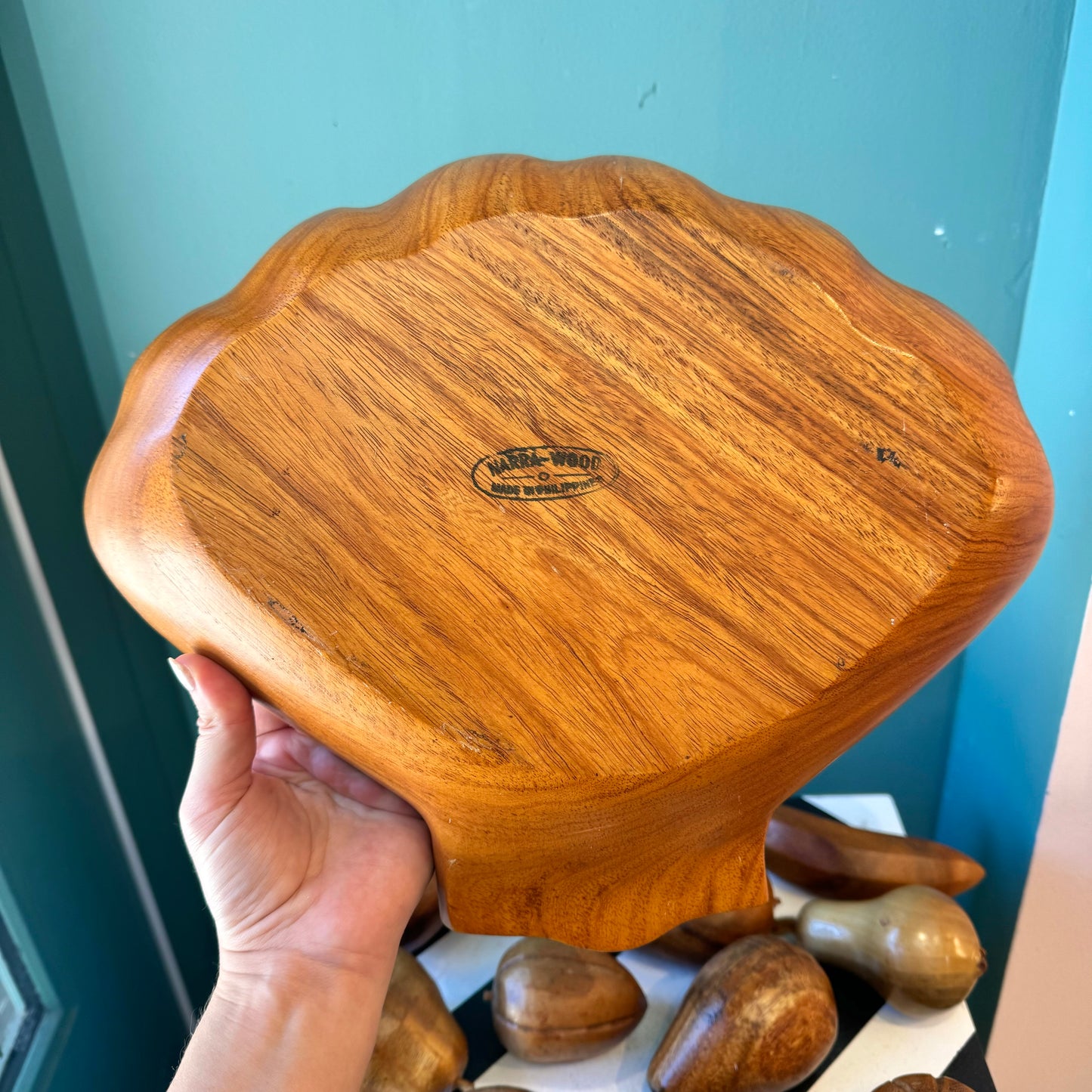 Mid Century Carved Monkey Pod Wooden Fruit and Bowl