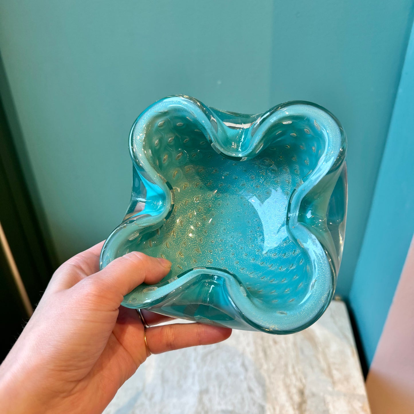 Vintage Teal Murano Glass Ashtray