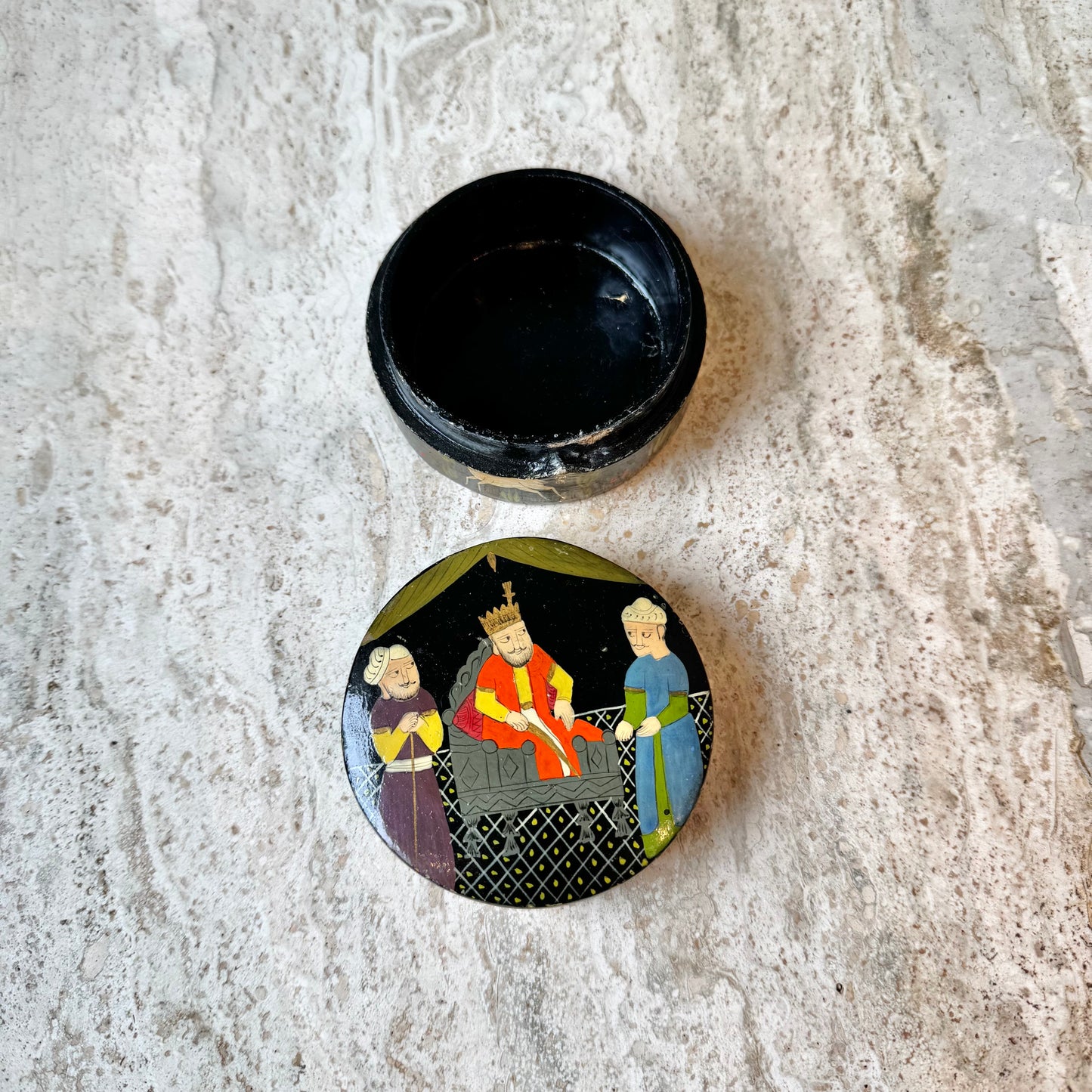 Vintage Circular Lacquered Trinket Box
