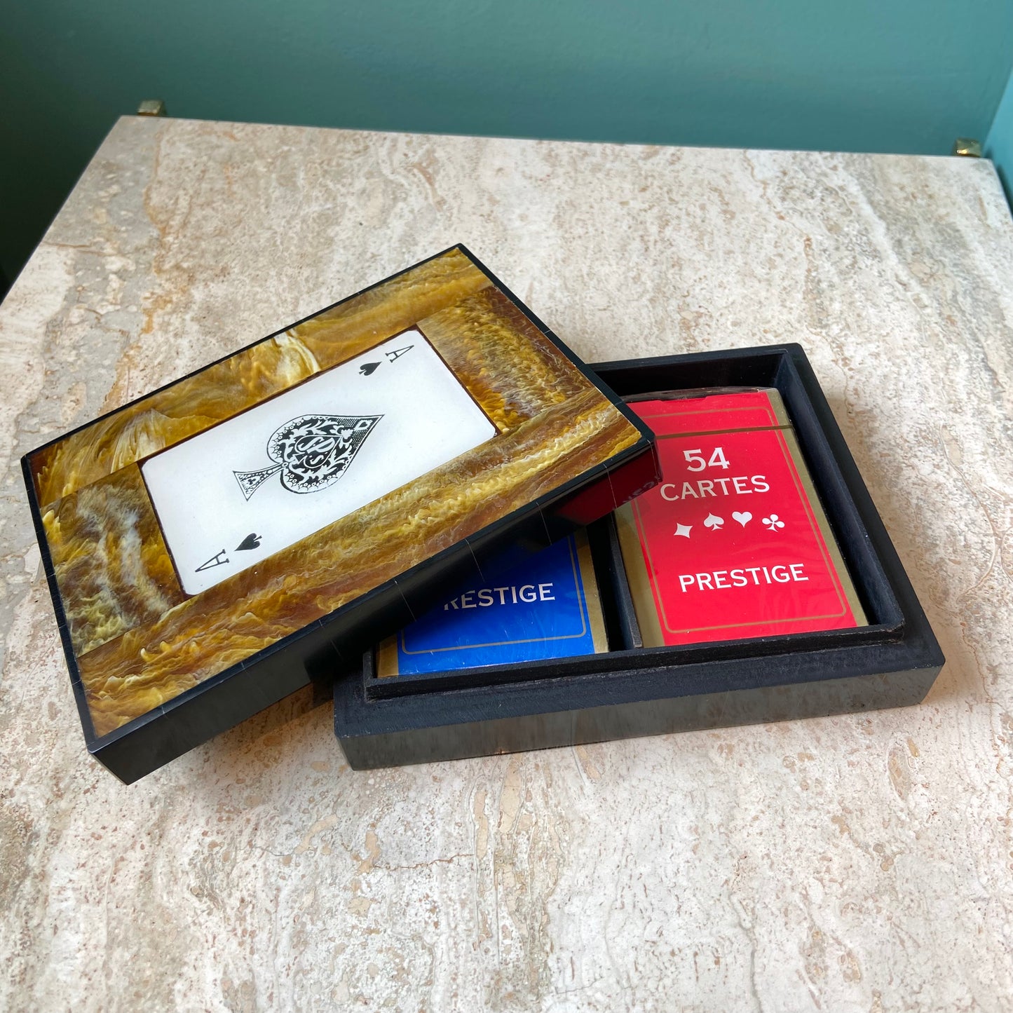 Brown Resin Ace Box with 2 Decks of Cards