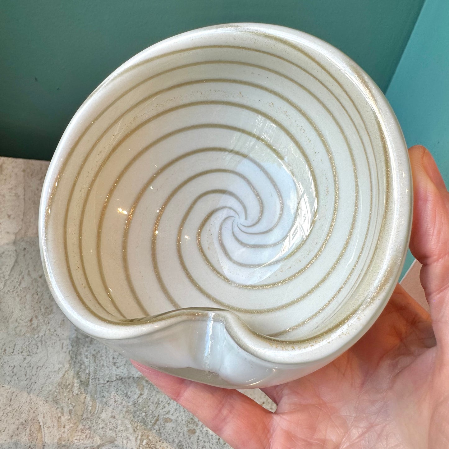 Vintage White and Gold Swirl Murano Glass Ashtray/Bowl