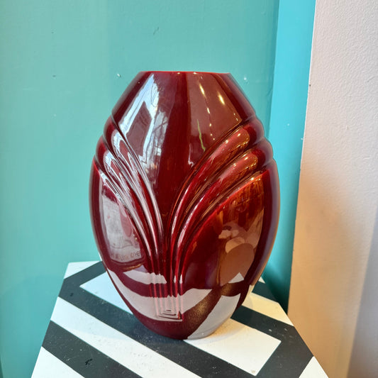 Vintage Burgundy Ceramic Deco Style Vase