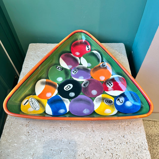 Vintage Hand Painted Ceramic Billiard Ball Tray/Platter by Clay Art