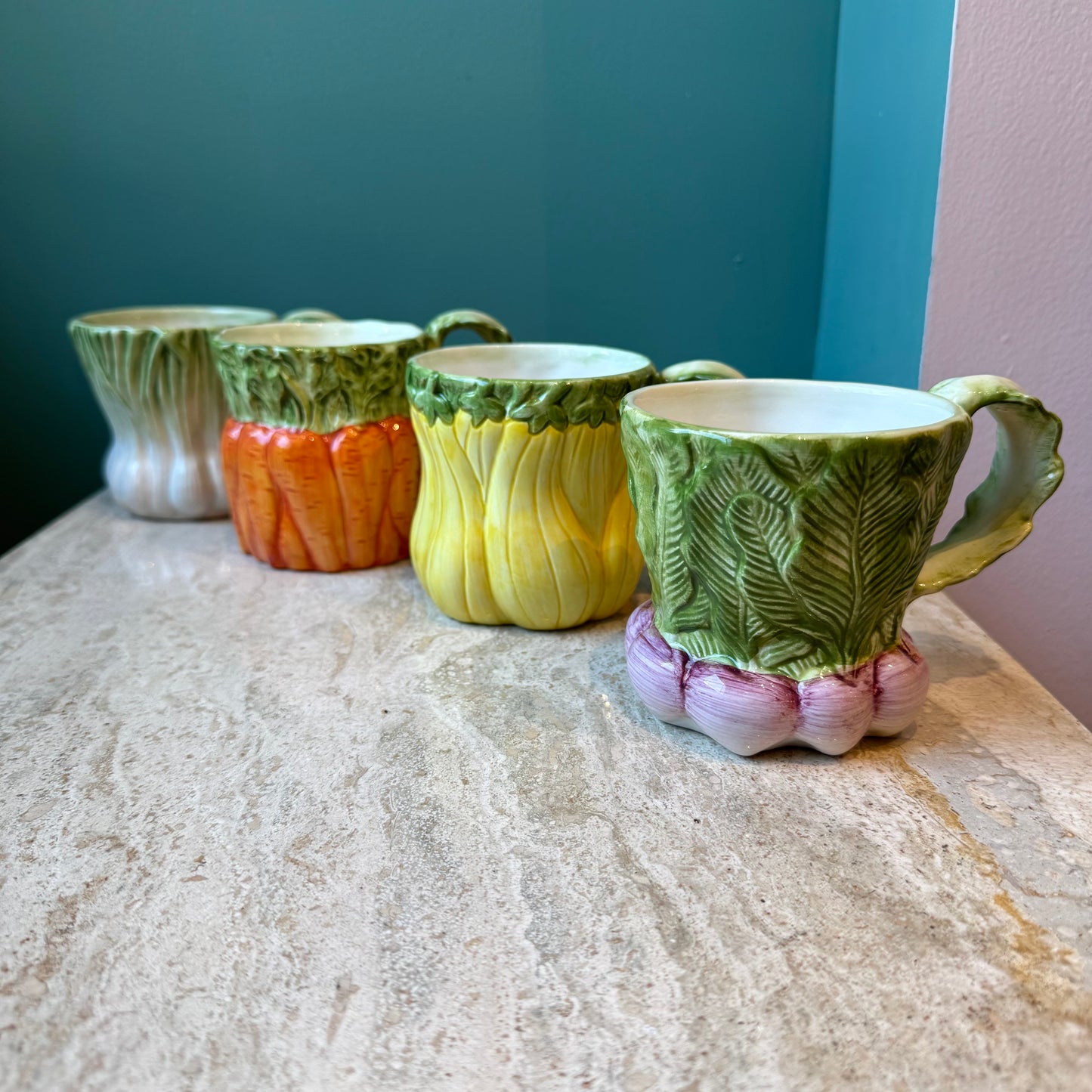 Vintage Set of 4 Ceramic Vegetable Mugs by Fitz & Floyd