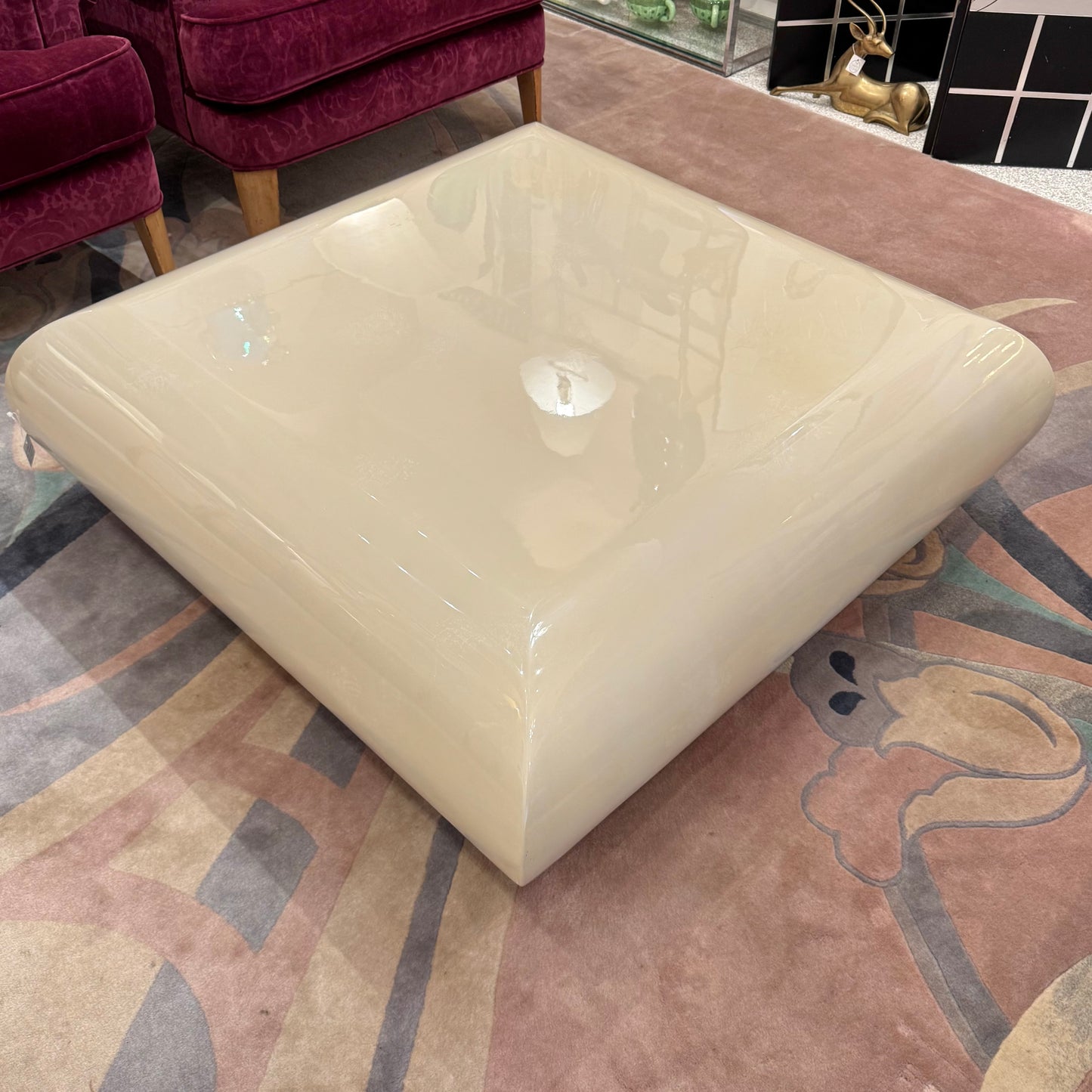Vintage Square Waterfall Edge Taupe Lacquer Coffee Table