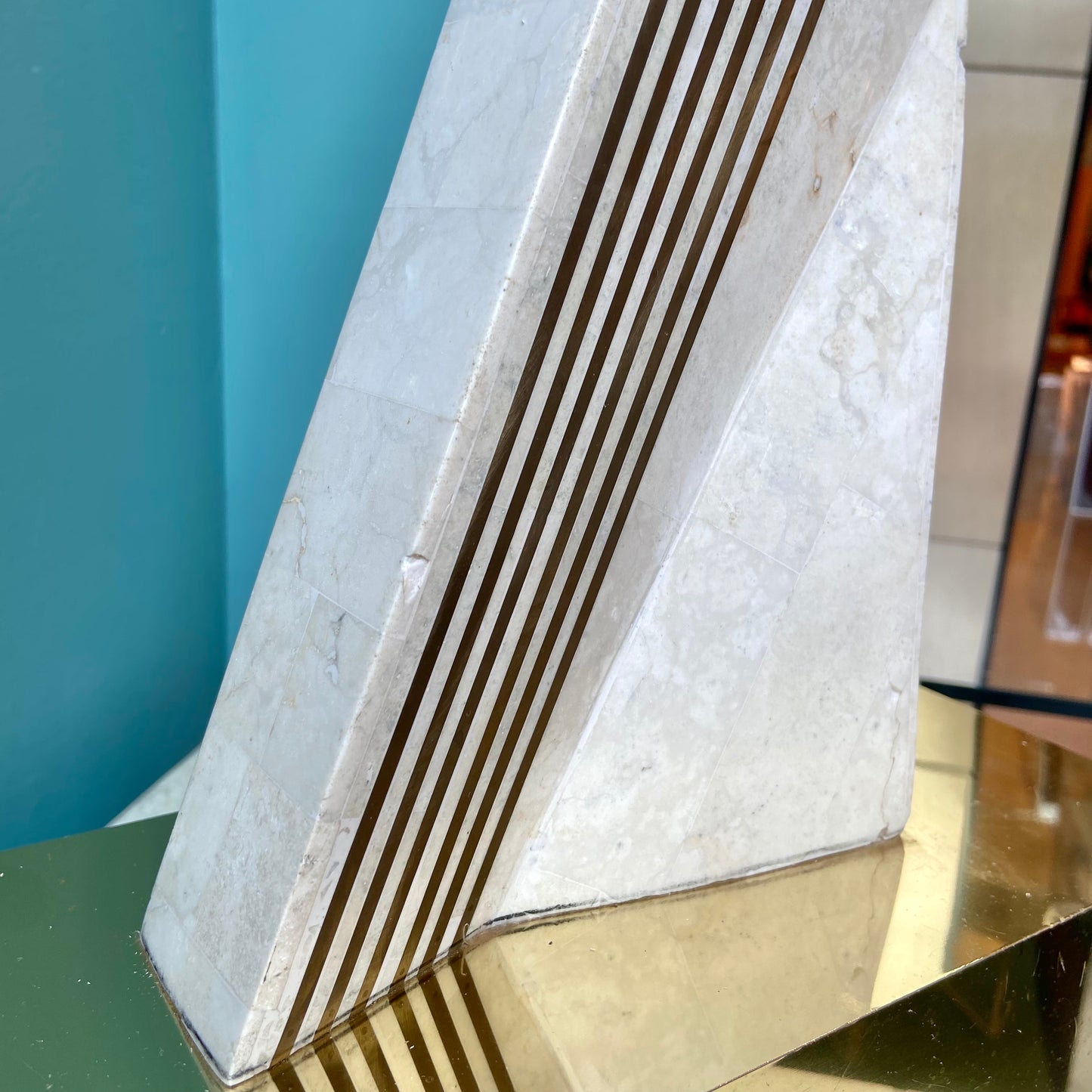 Vintage Tessellated Stone and Brass Inlay Sculpture