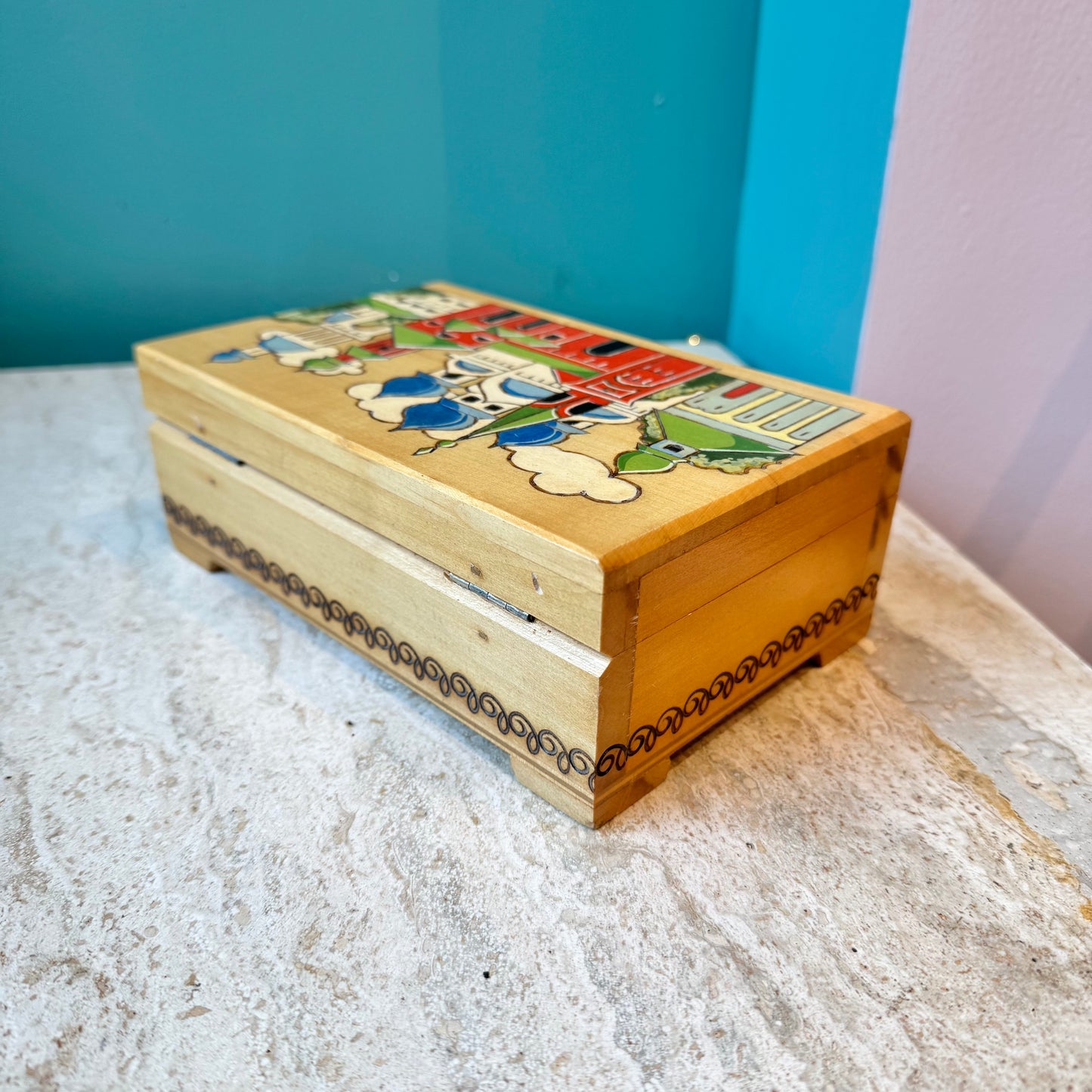 Vintage Hand Painted Russian Wooden Trinket Box