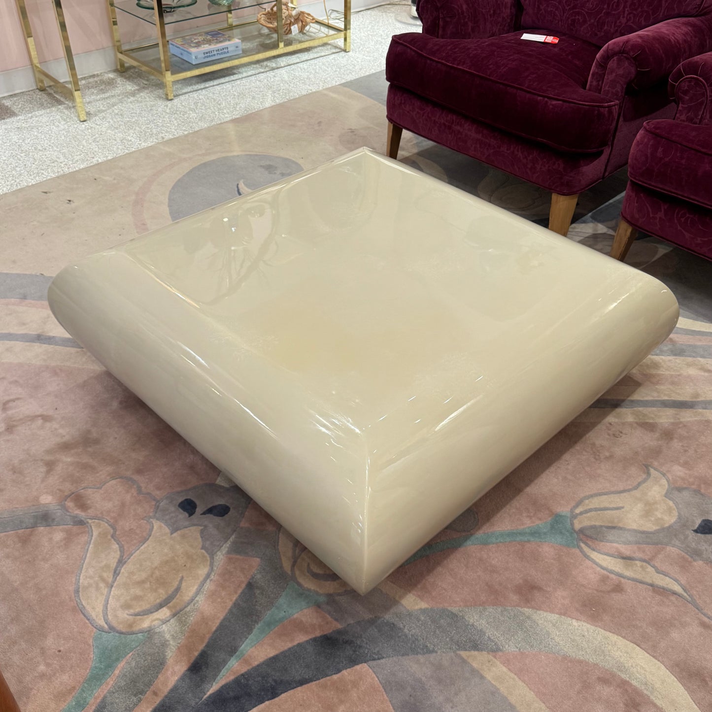 Vintage Square Waterfall Edge Taupe Lacquer Coffee Table