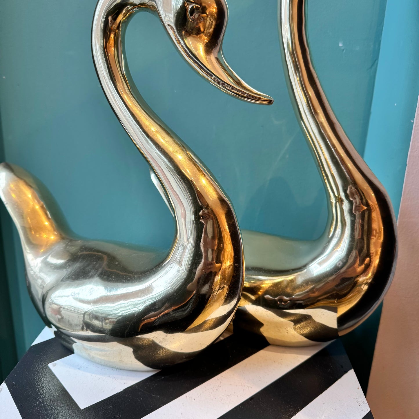 Large Pair of Vintage Brass Swans