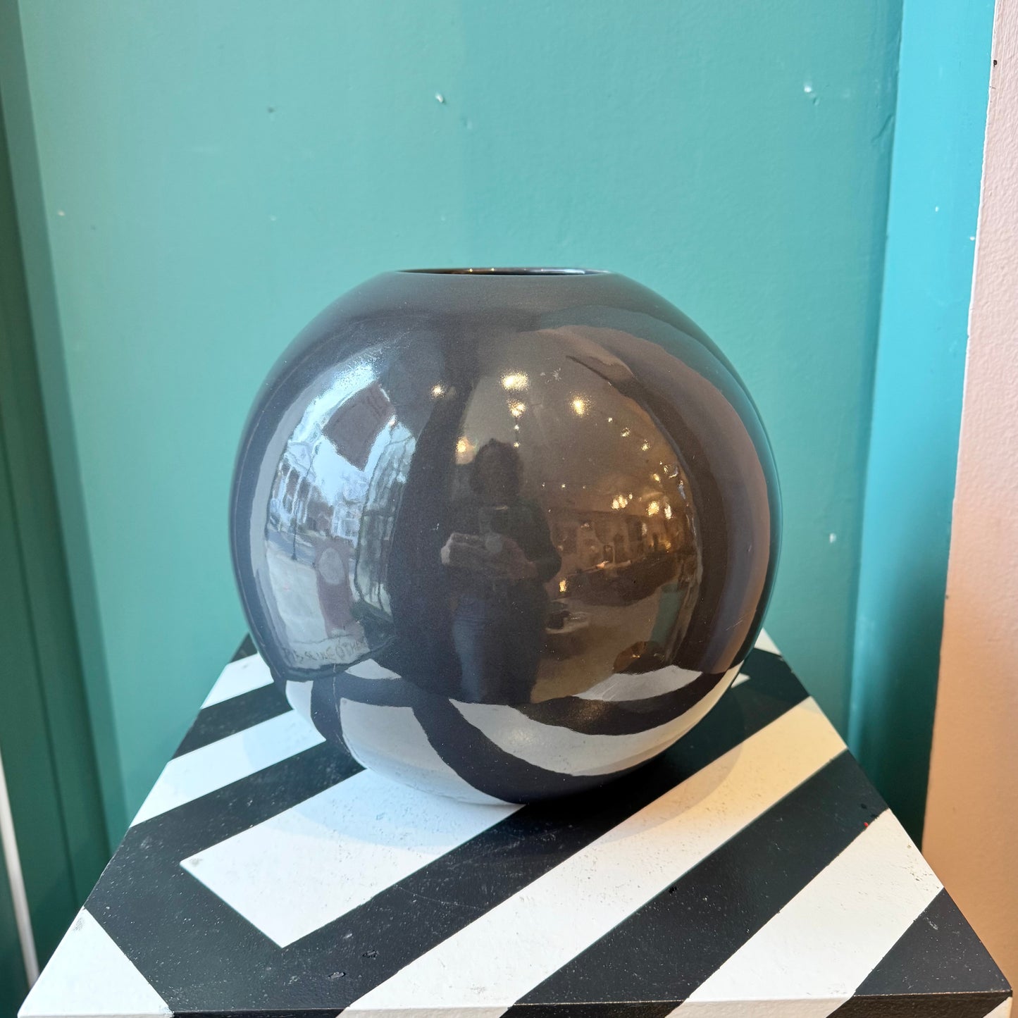 Vintage Dark Gray Orb Ceramic Vase