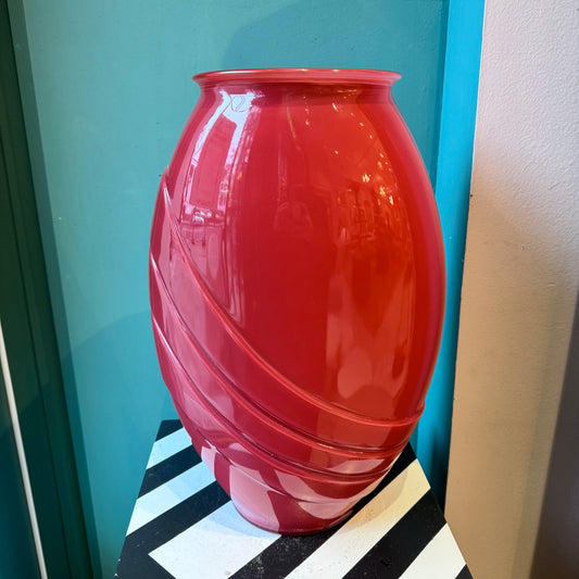 Large Vintage Deco Style Ruby Glass Vase