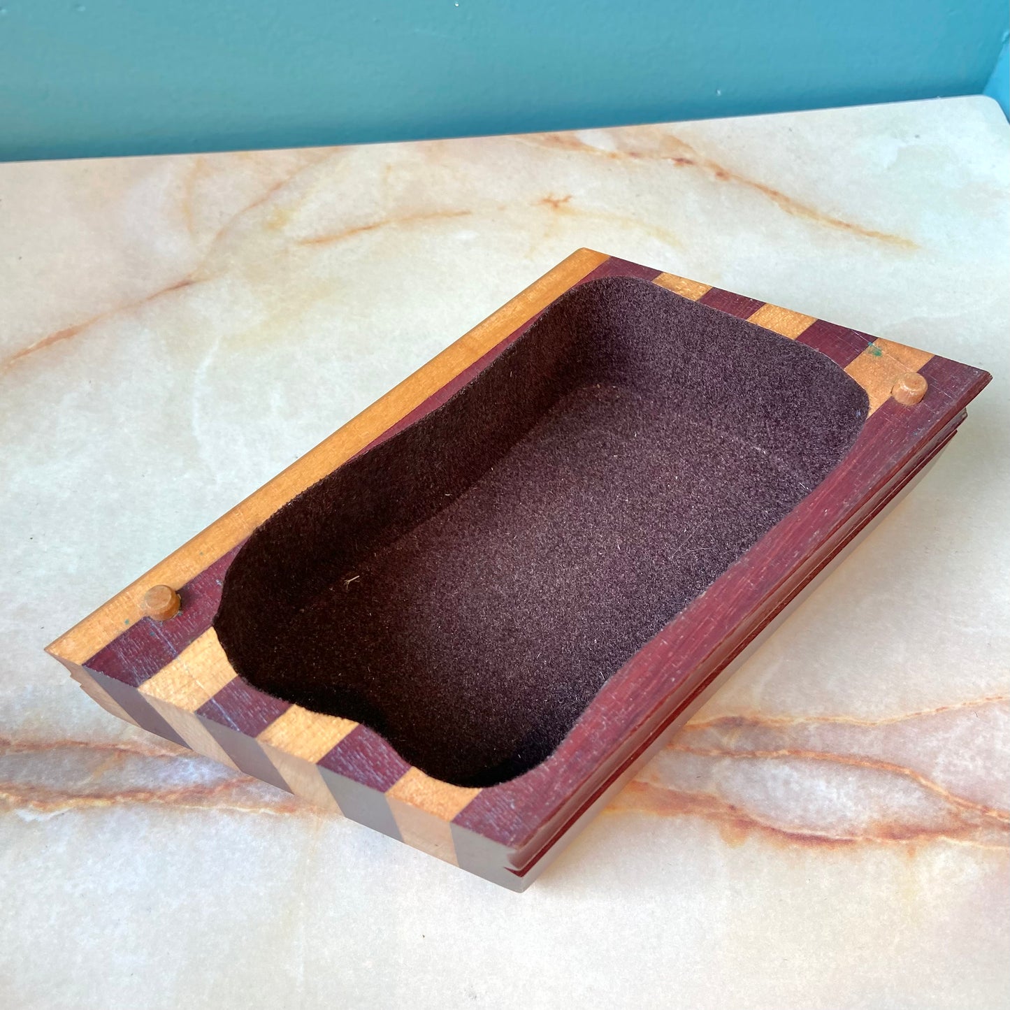 Vintage Handmade Striped Asymmetrical Wooden Box