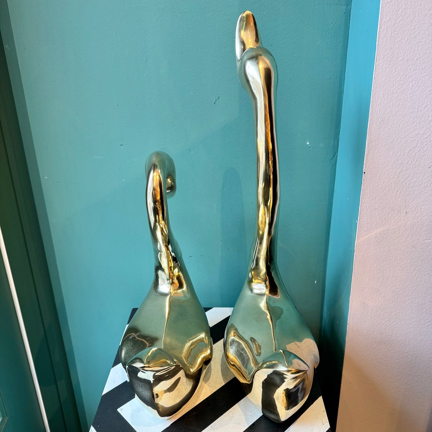 Large Pair of Vintage Brass Swans