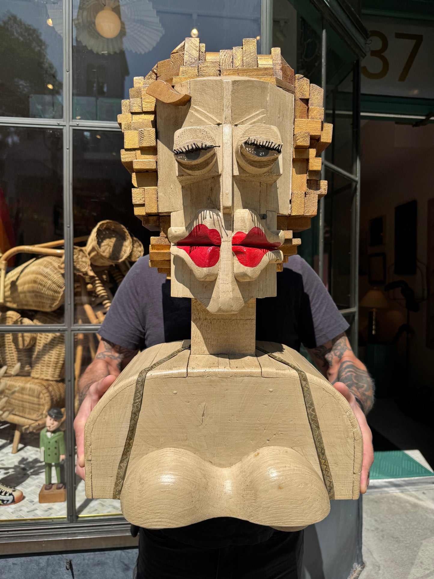 Vintage Marilyn Monroe Wooden Sculpture Part of the 'Hero Heads' Series by Martin Miller