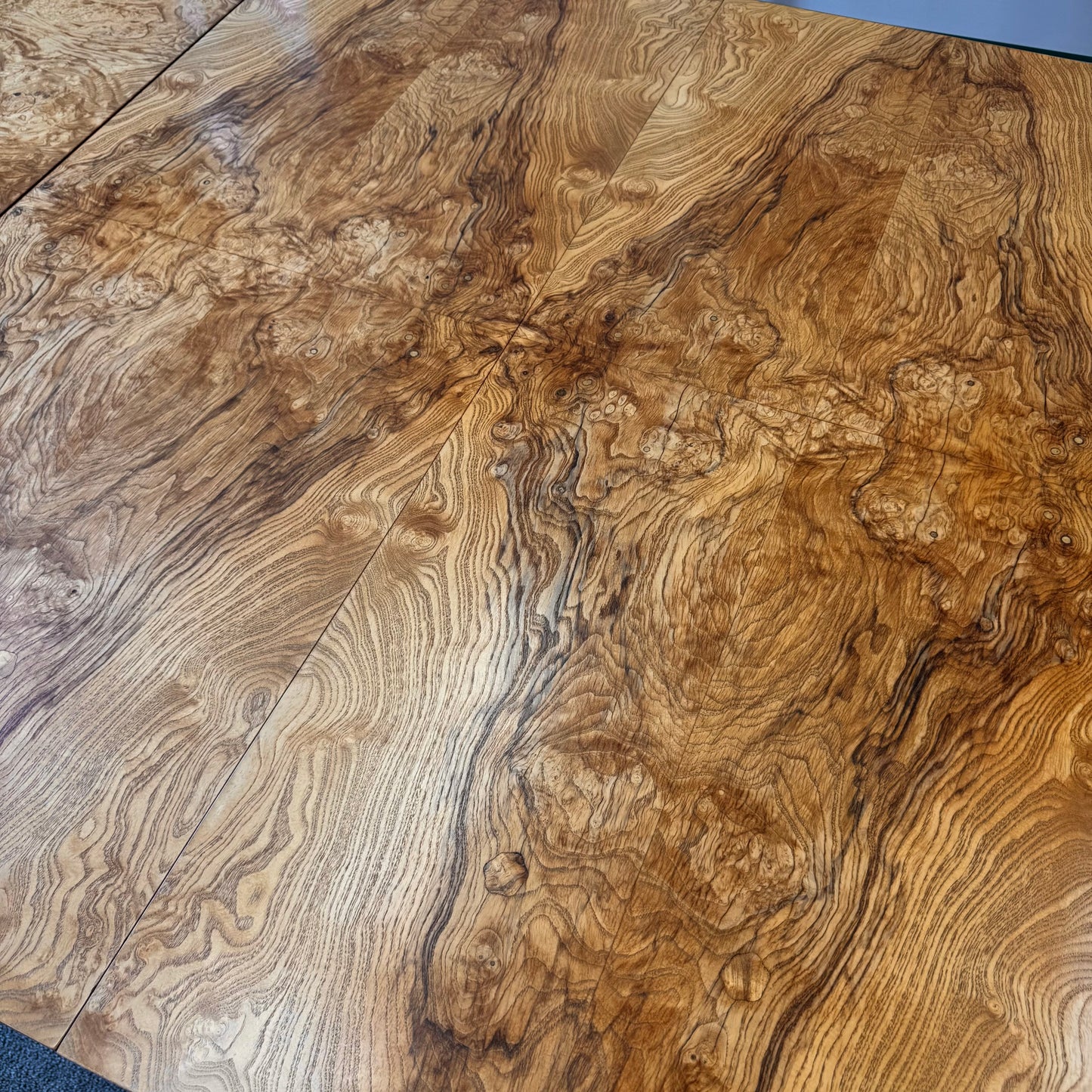 Vintage Milo Baughman Style Extendable Oval Burl and Chrome Dining Table