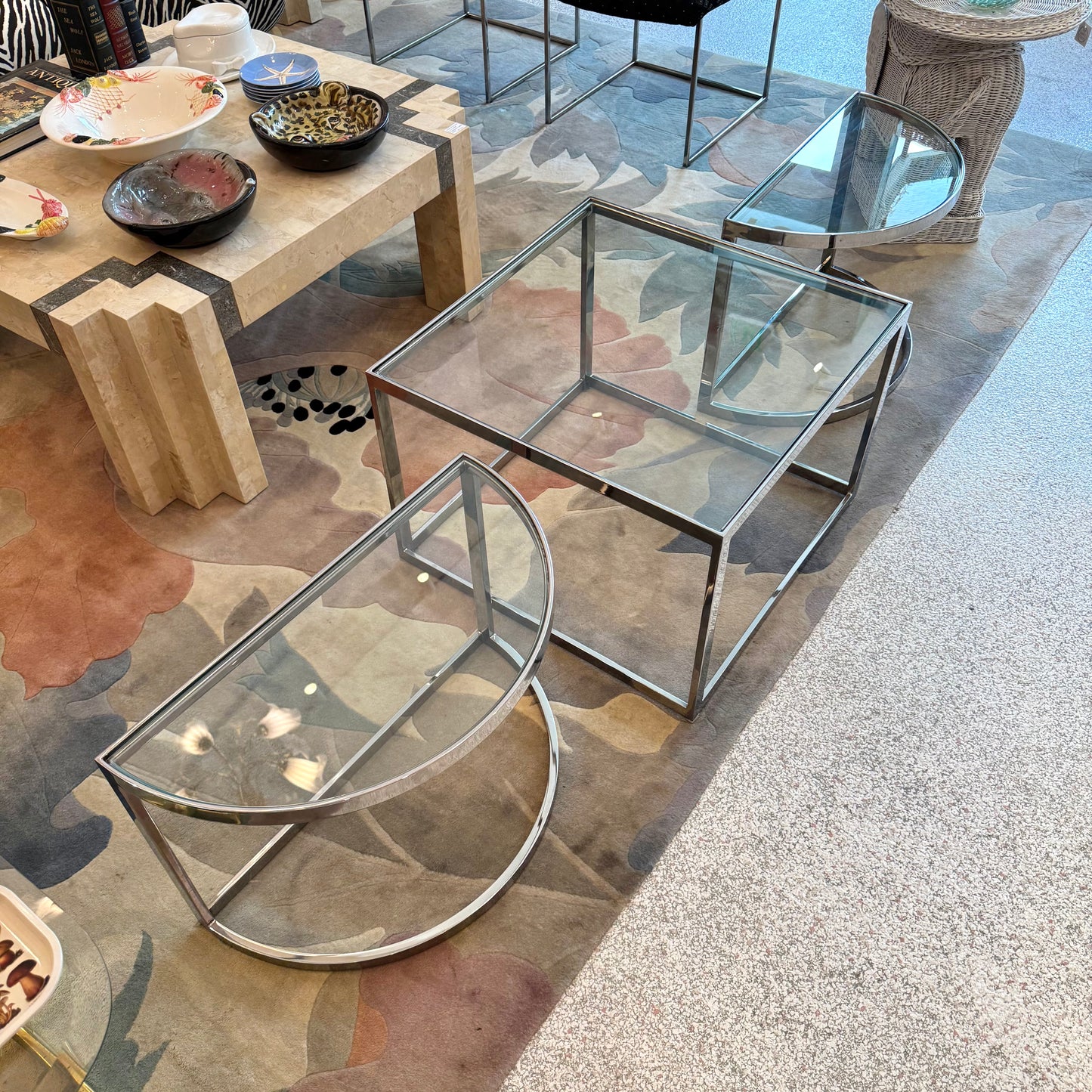 Vintage Three Piece Chrome and Glass Coffee Table