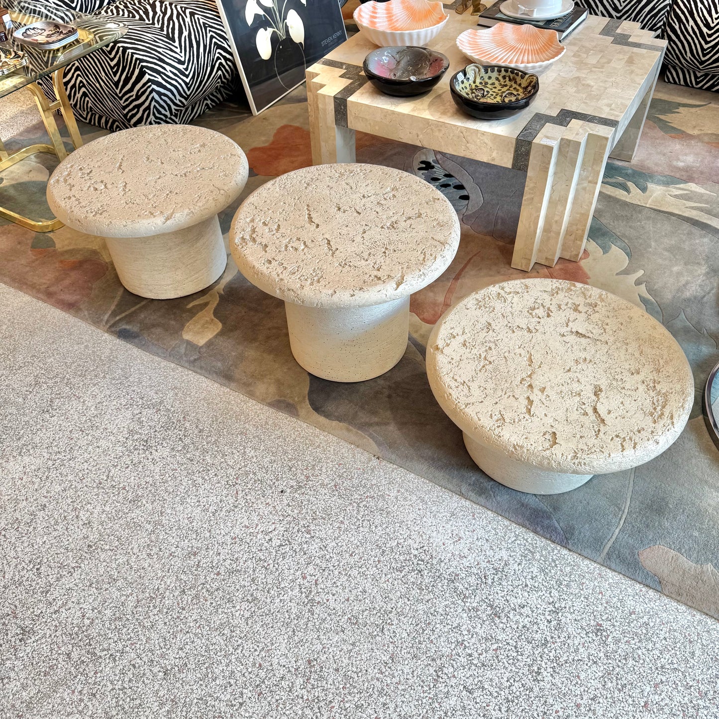Set of 3 Vintage Faux Travertine Nesting Mushroom Tables