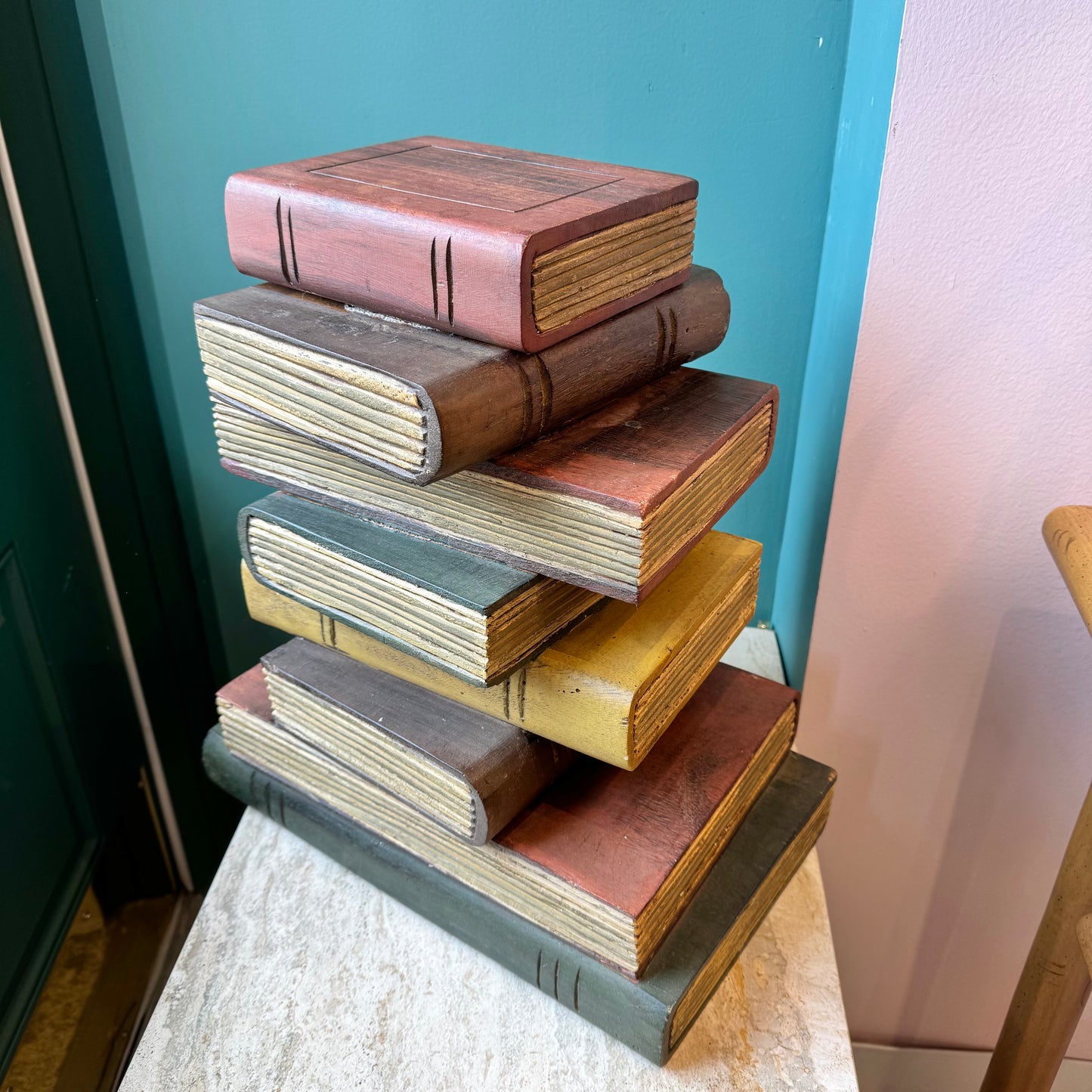 Vintage Maitland Smith Style Wooden Stacked Books Side Table