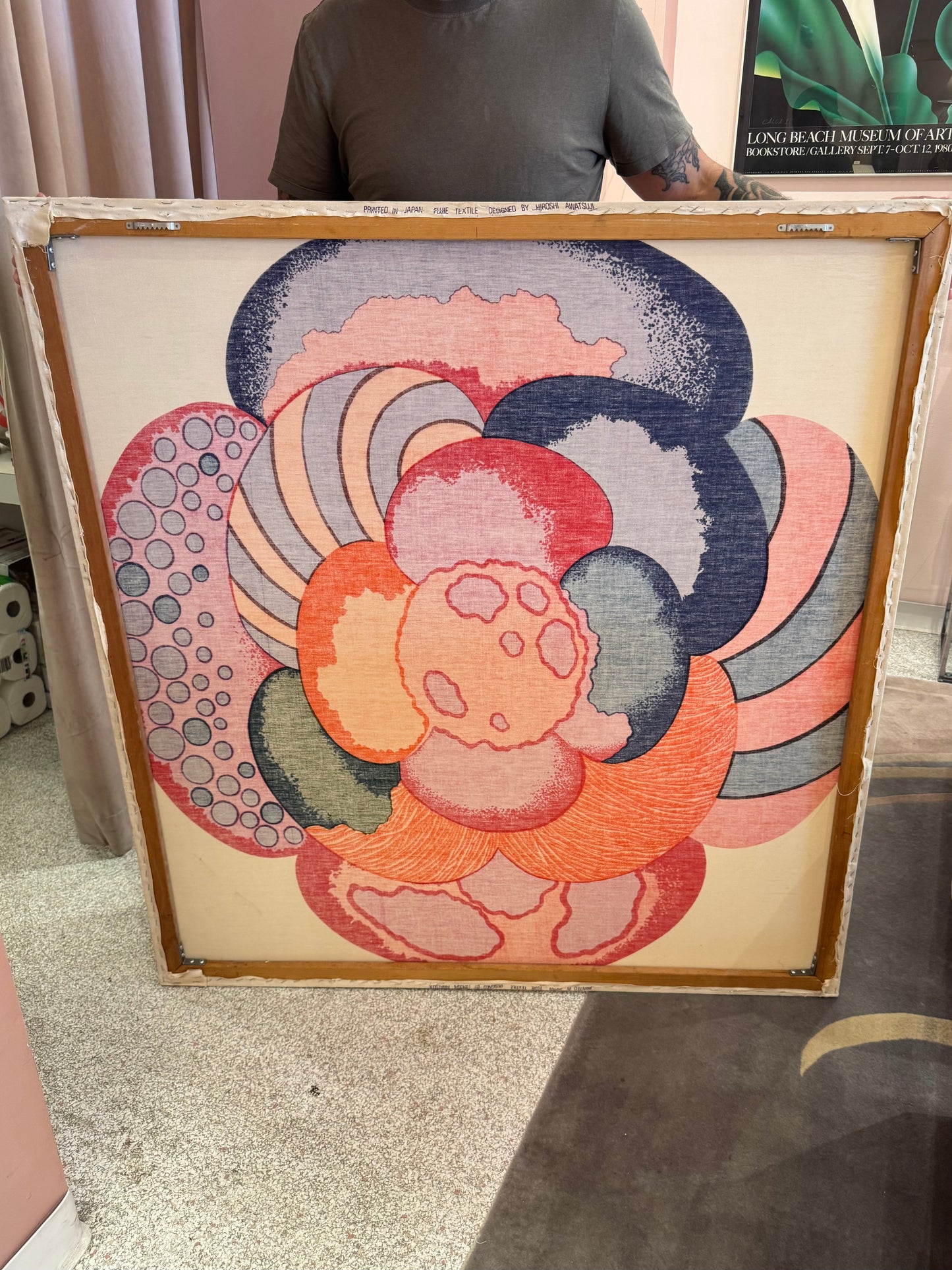 1960's "August Flower" Japanese Textile Art by Hiroshi Awatsuji