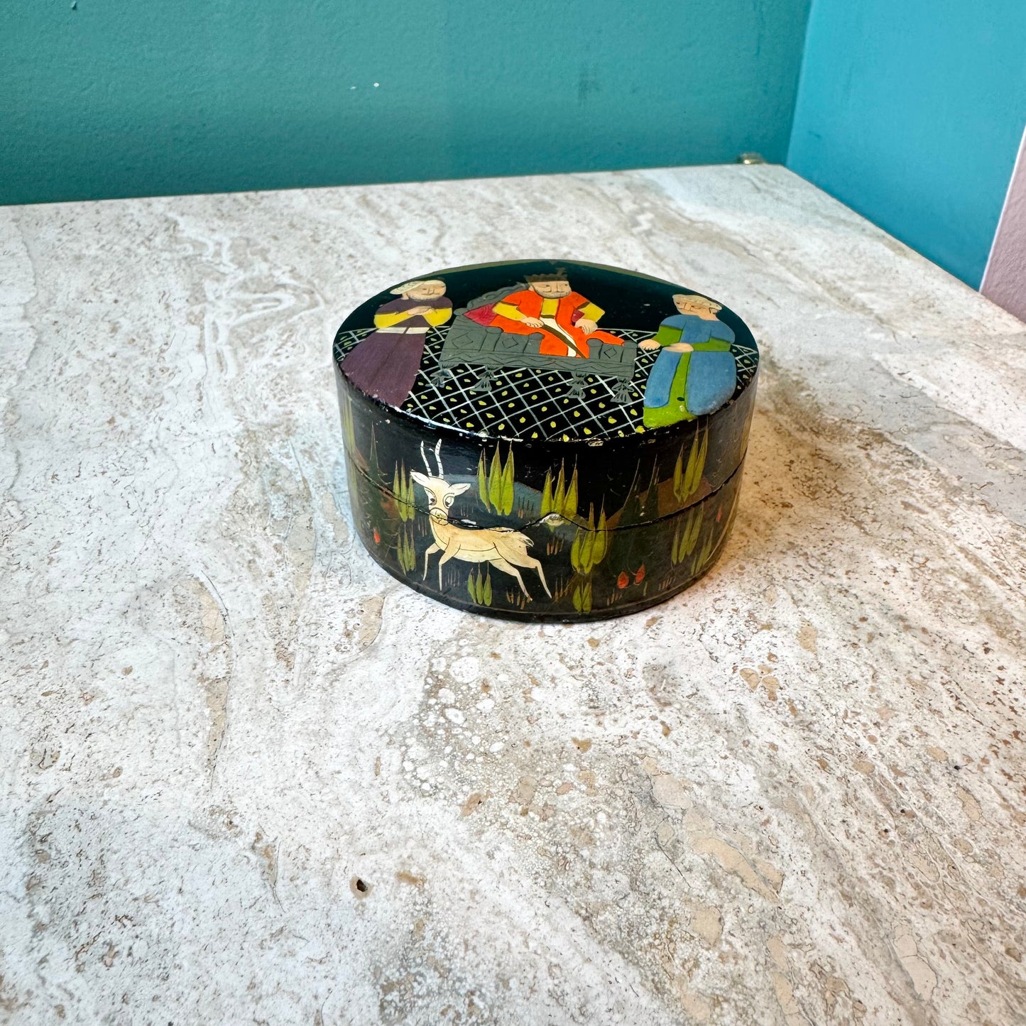 Vintage Circular Lacquered Trinket Box