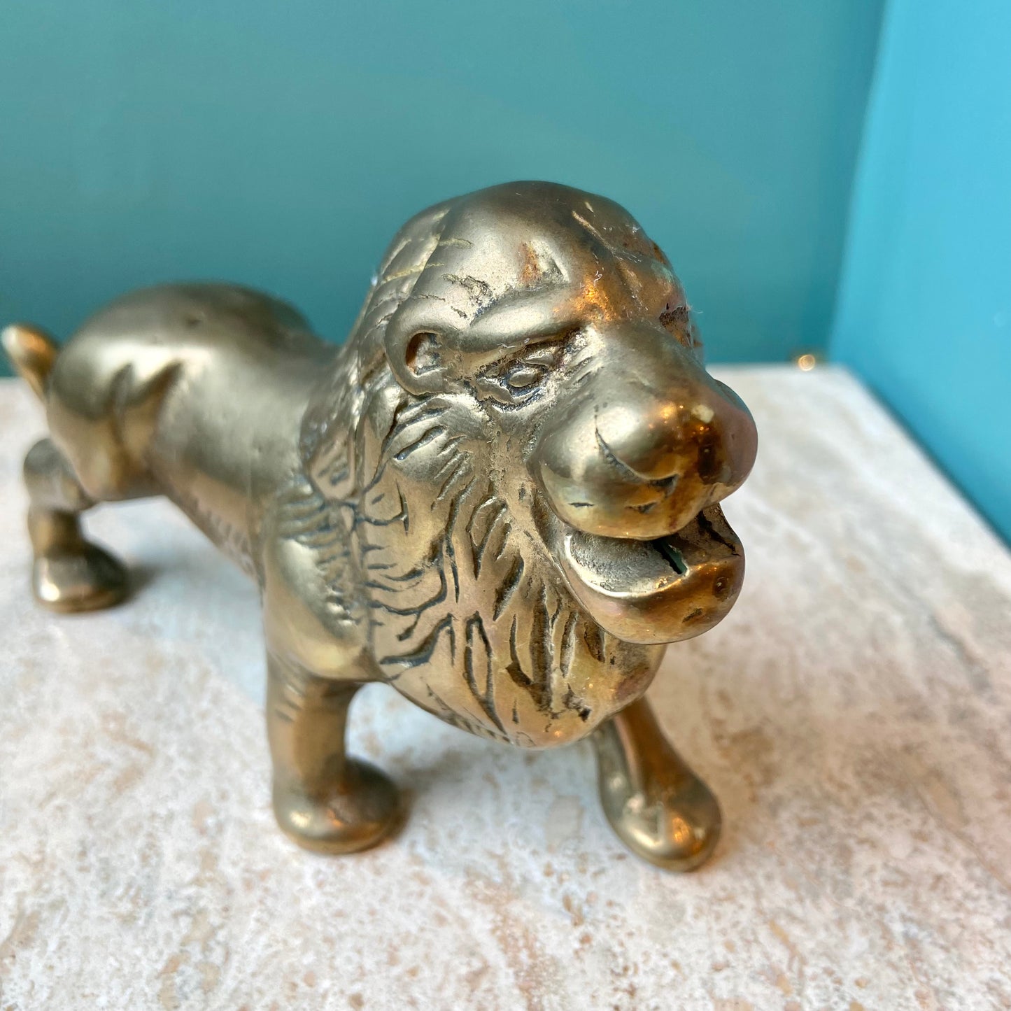 Vintage Solid Brass Lion Figurine