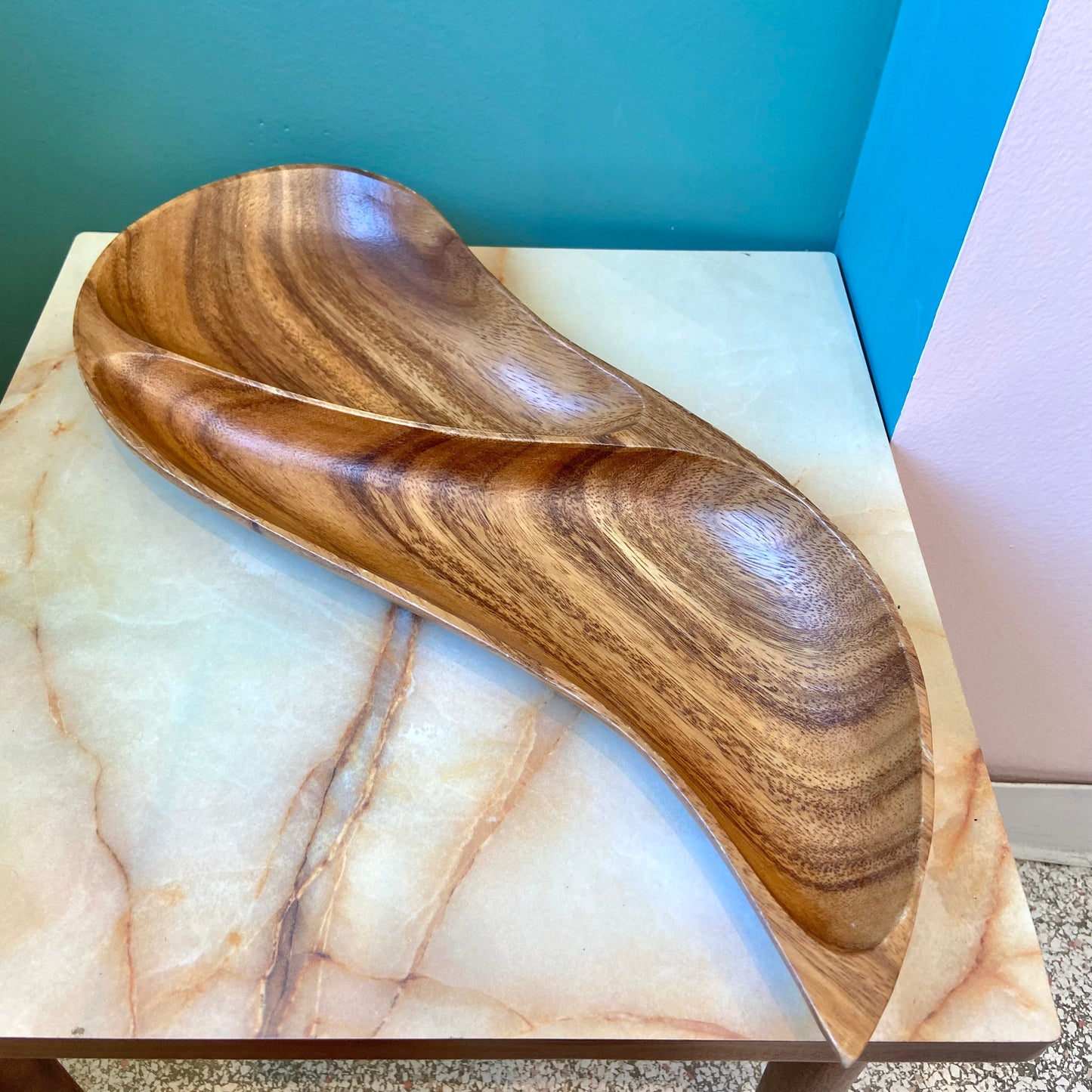 Vintage Teak Wood 2 Section Serving Platter